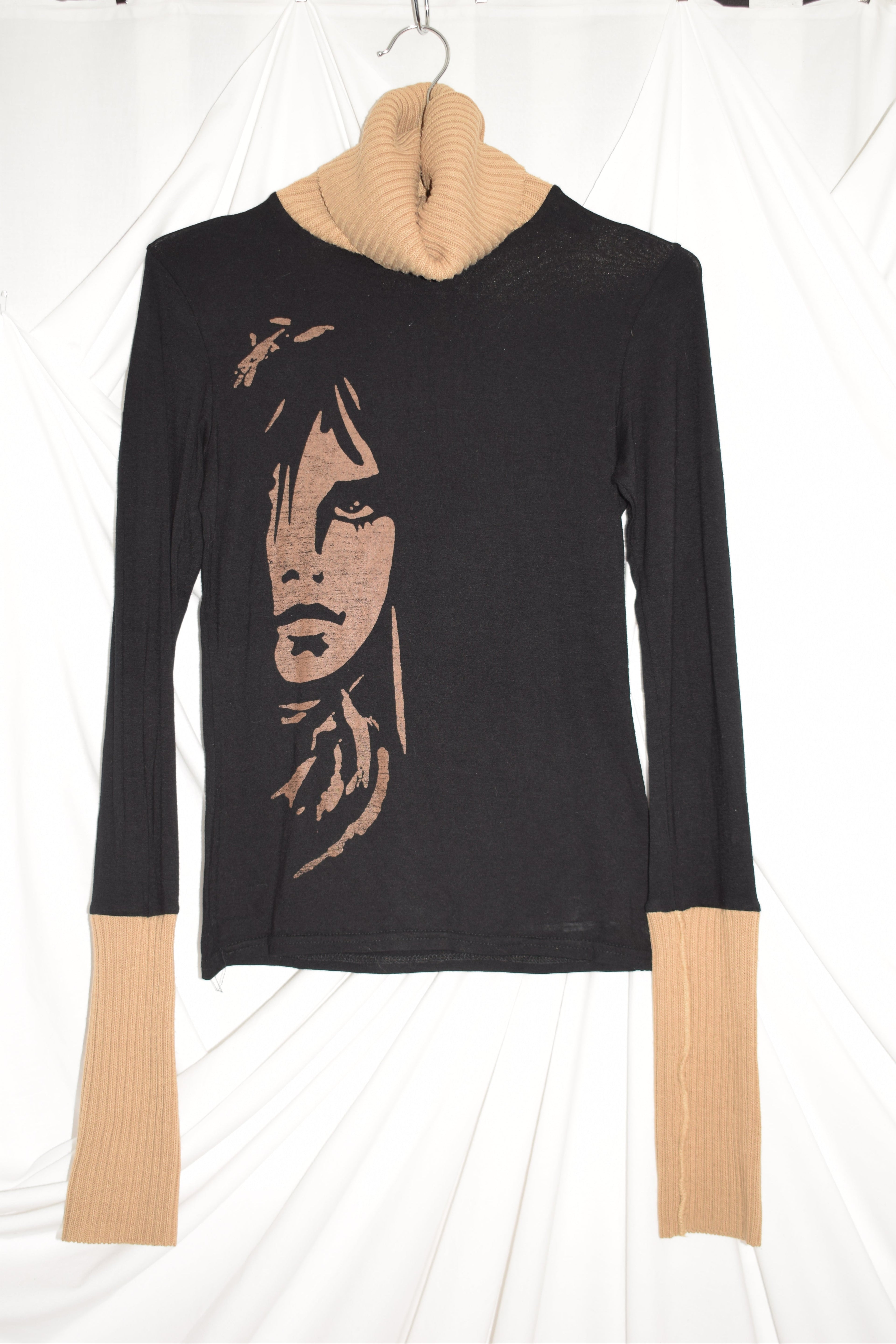 TAN AND BLACK TURTLE NECK TOP