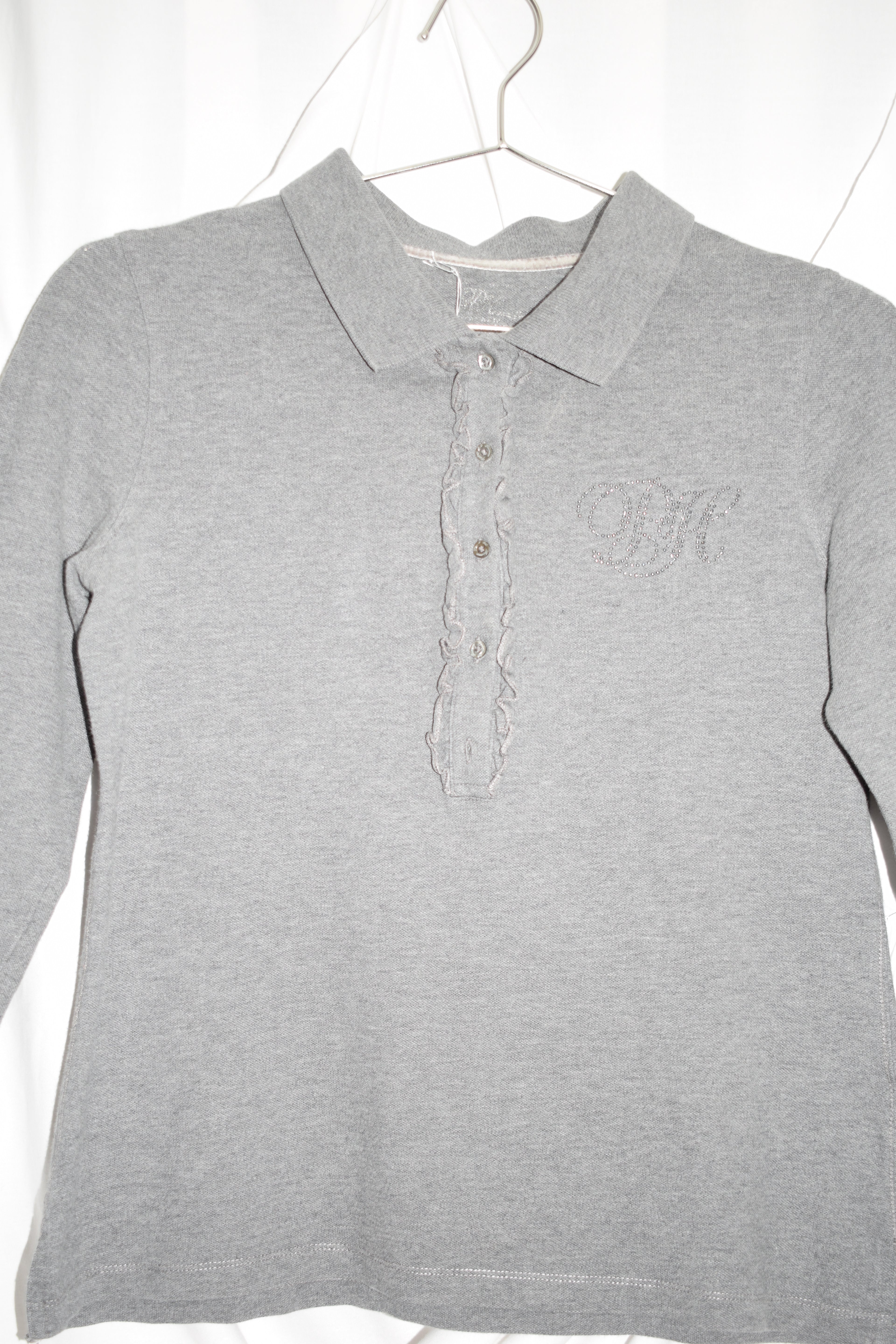 GREY POLO TOP WITH DIAMANTE INITIALS