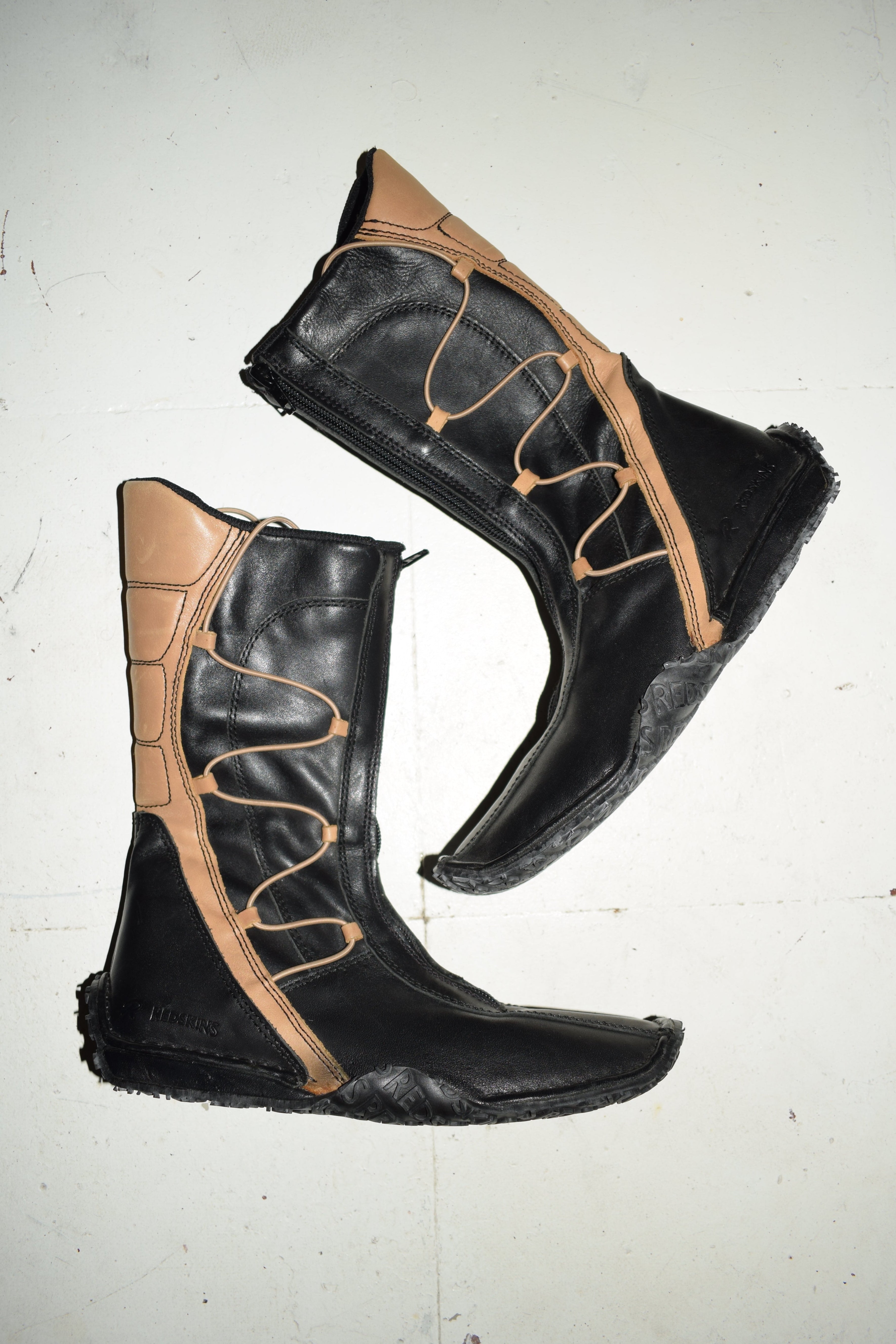 LACE UP BLACK AND TAN ANKLE BOOTS