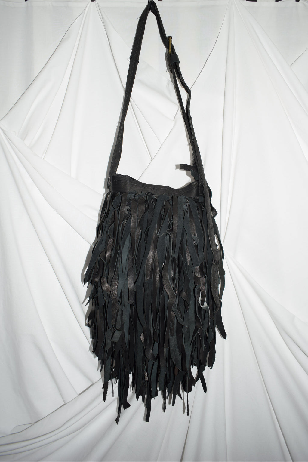 BLACK FRINGE CROSS-BODY BAG