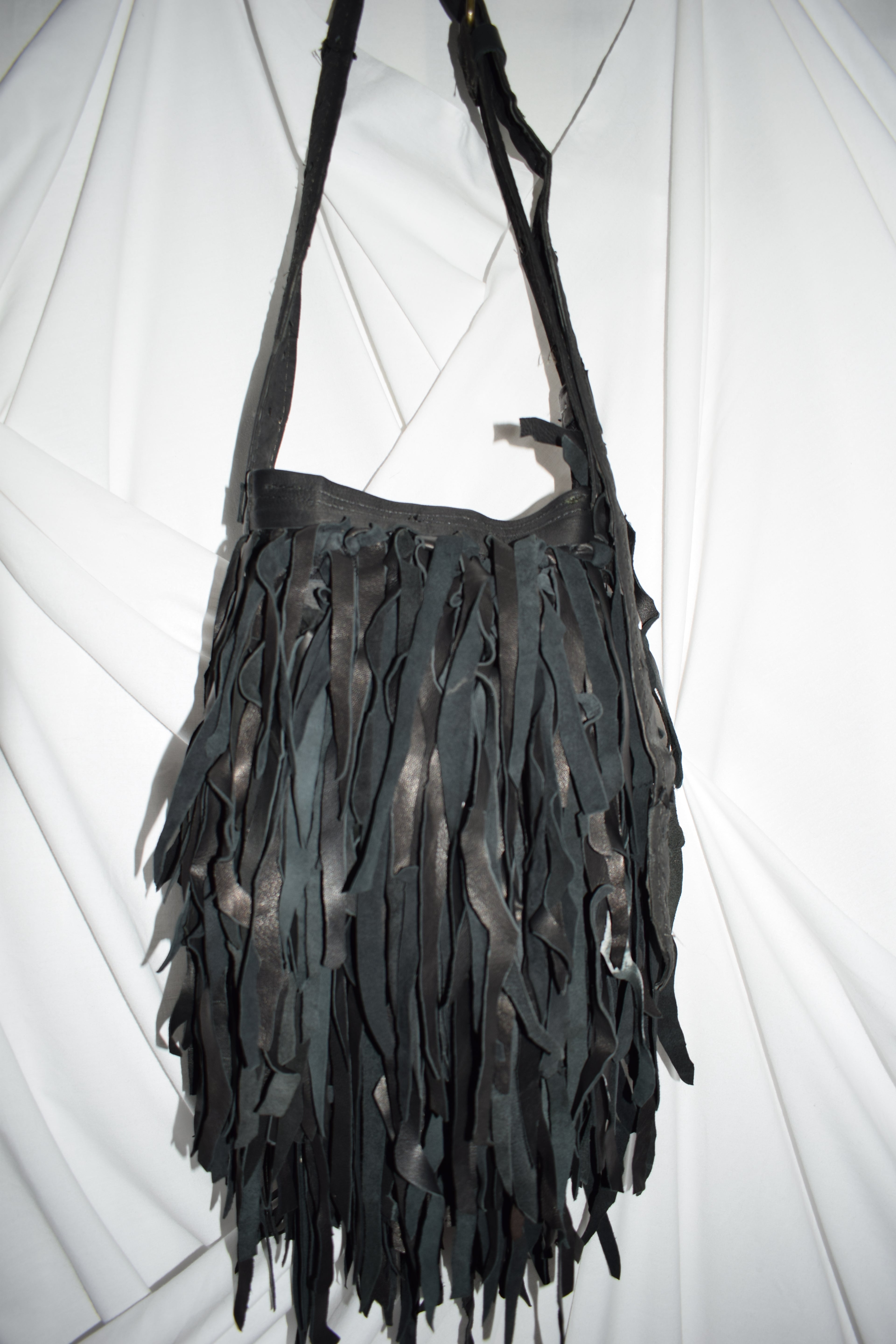 BLACK FRINGE CROSS-BODY BAG