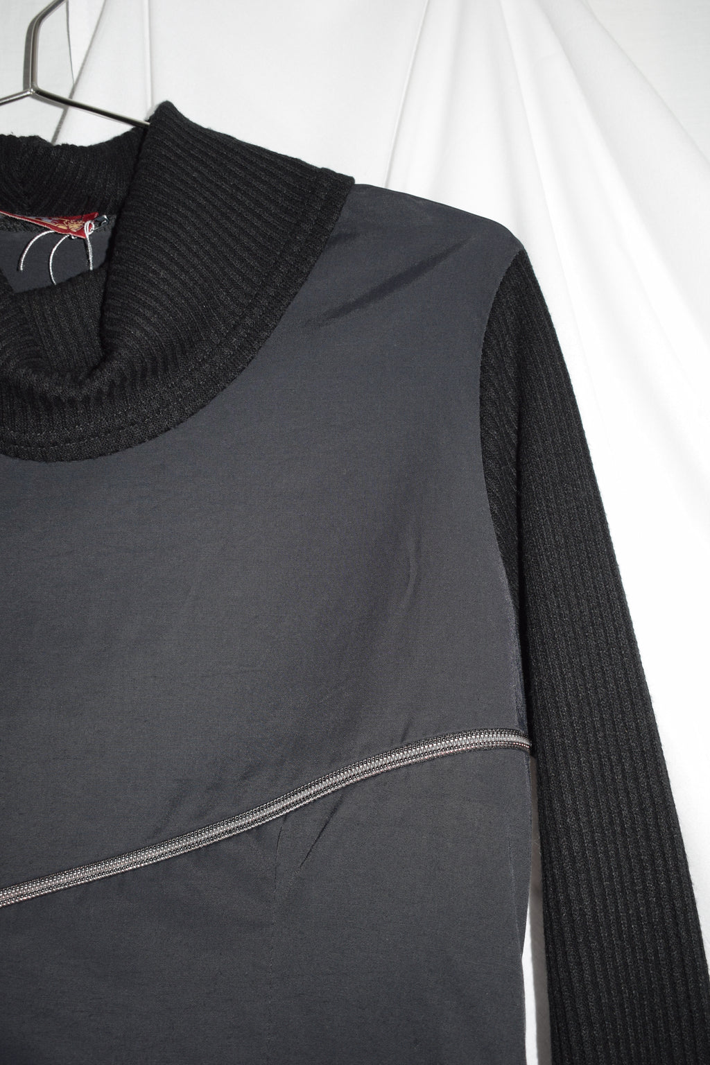 MINIMALIST GREY MIDI DRESS WITH CROSS OVER ZIP