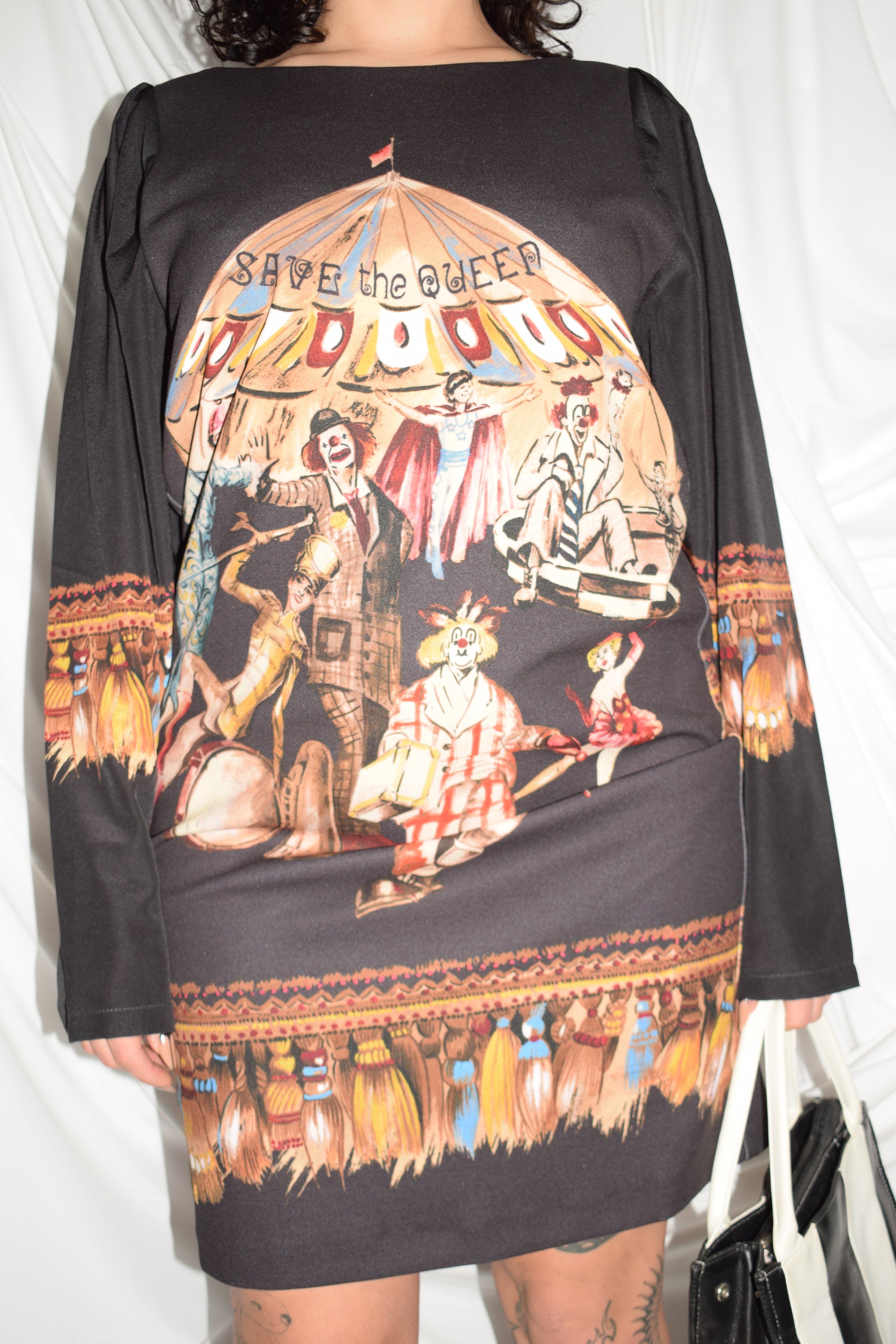 SAVE THE QUEEN LONG SLEEVE MIDI CIRCUS DRESS