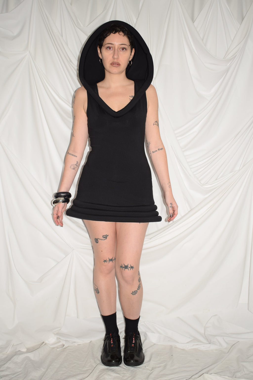 BLACK CYBERDOG HOODED DRESS