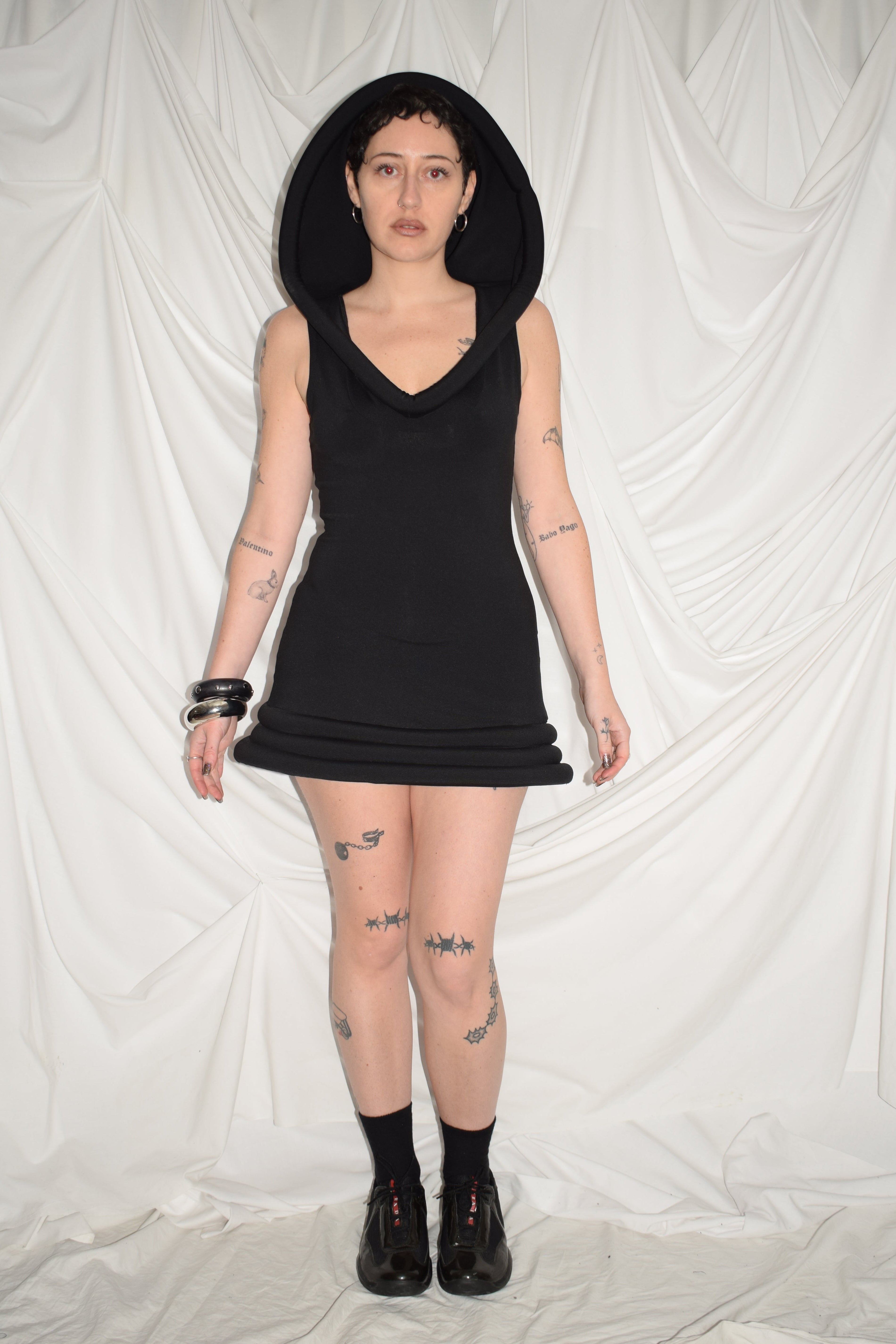 BLACK CYBERDOG HOODED DRESS