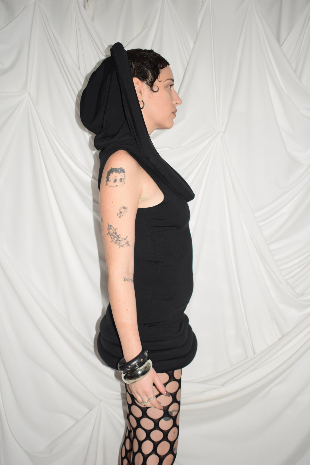 BLACK CYBERDOG HOODED DRESS