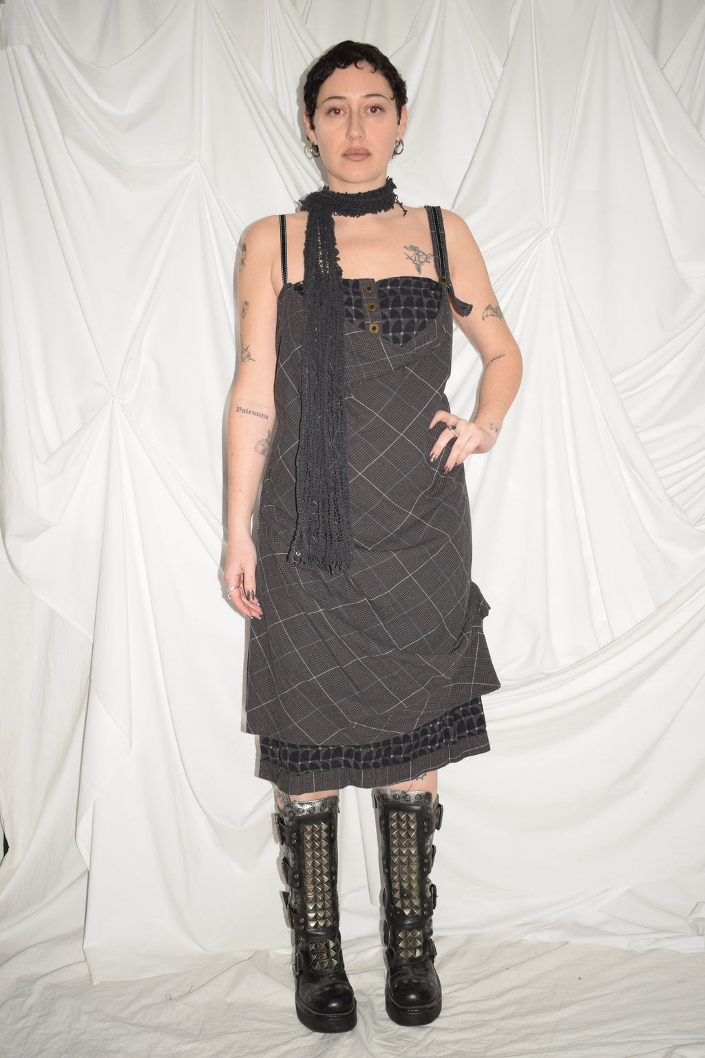 PLAID GREY MIDI DRESS