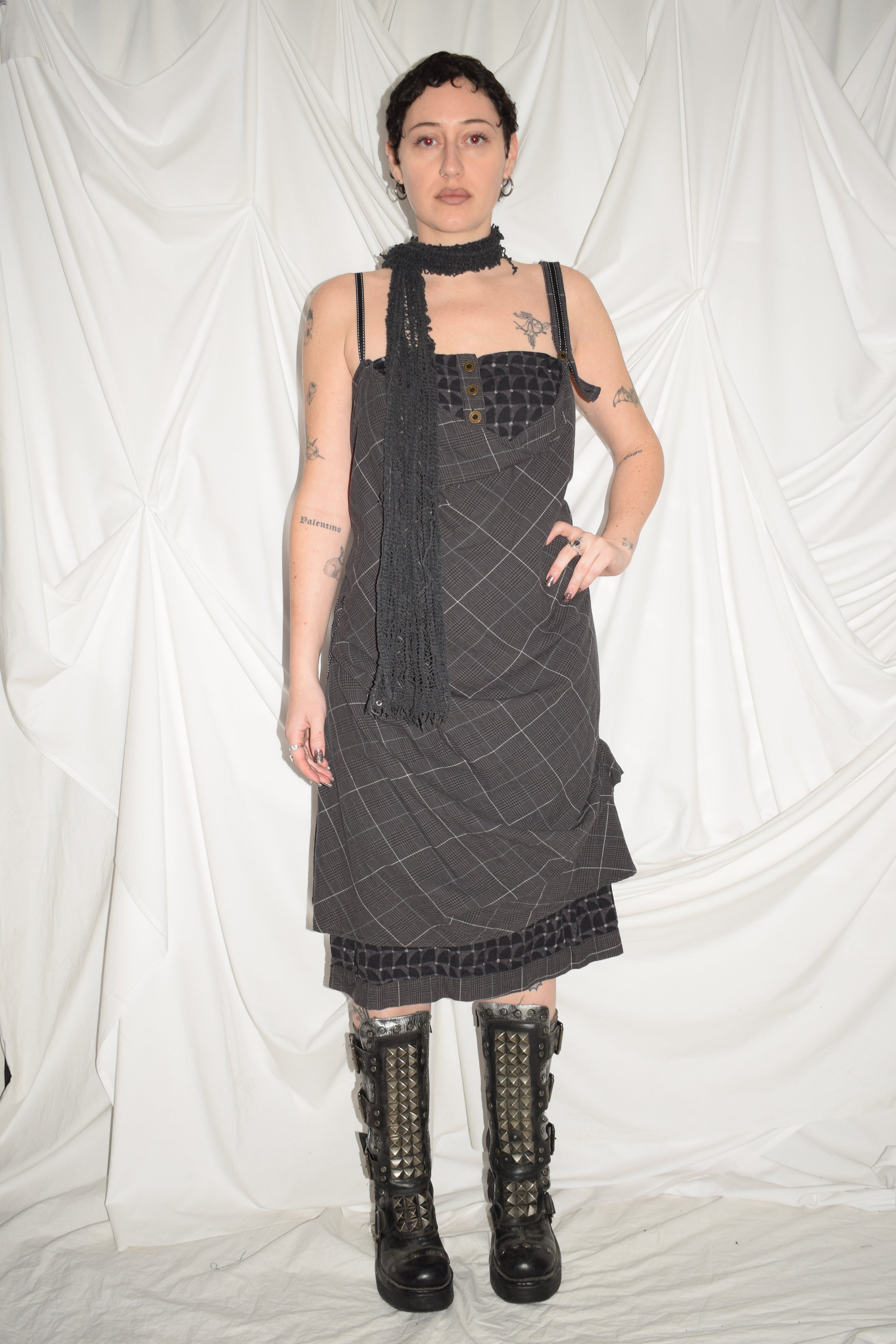 PLAID GREY MIDI DRESS