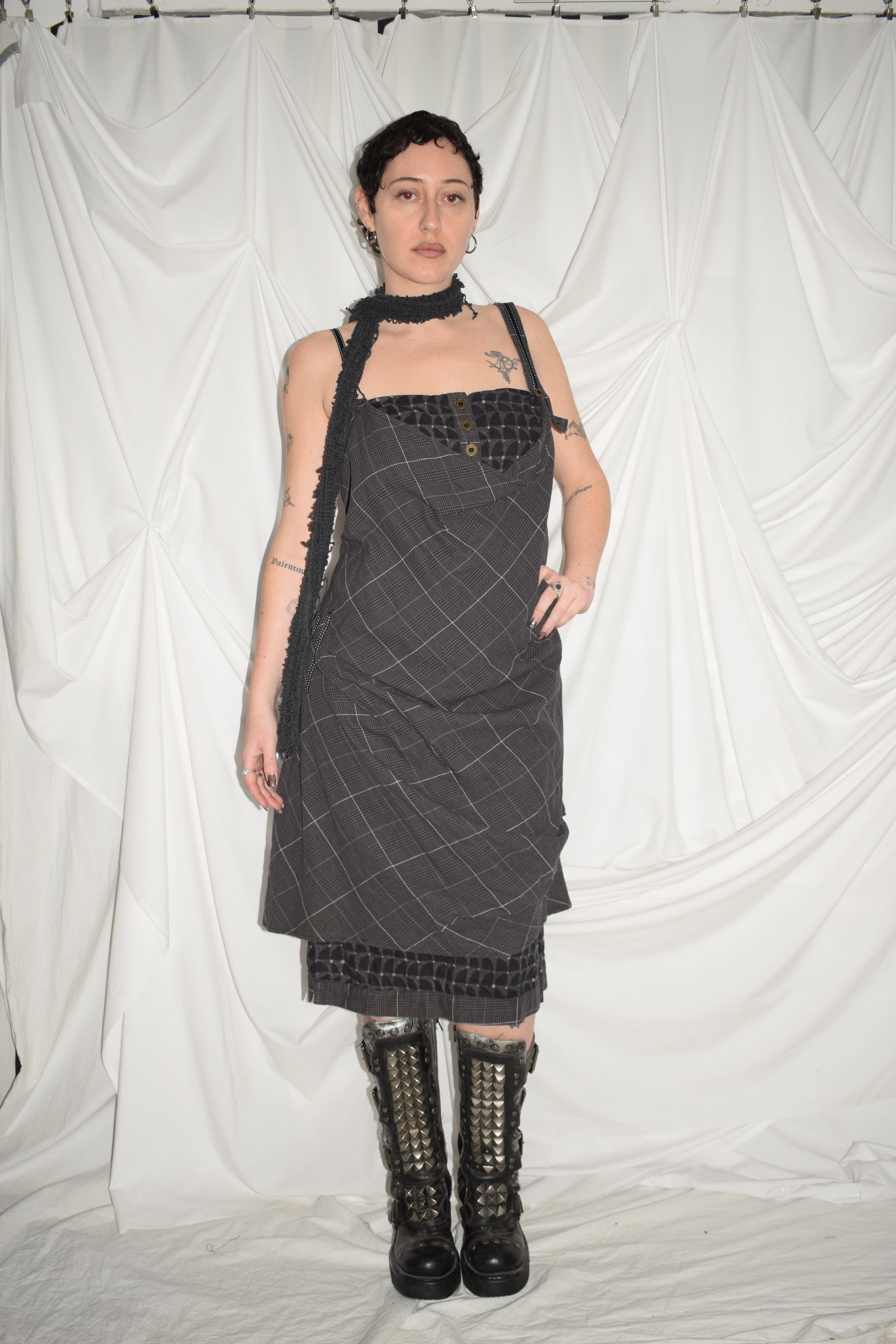 PLAID GREY MIDI DRESS