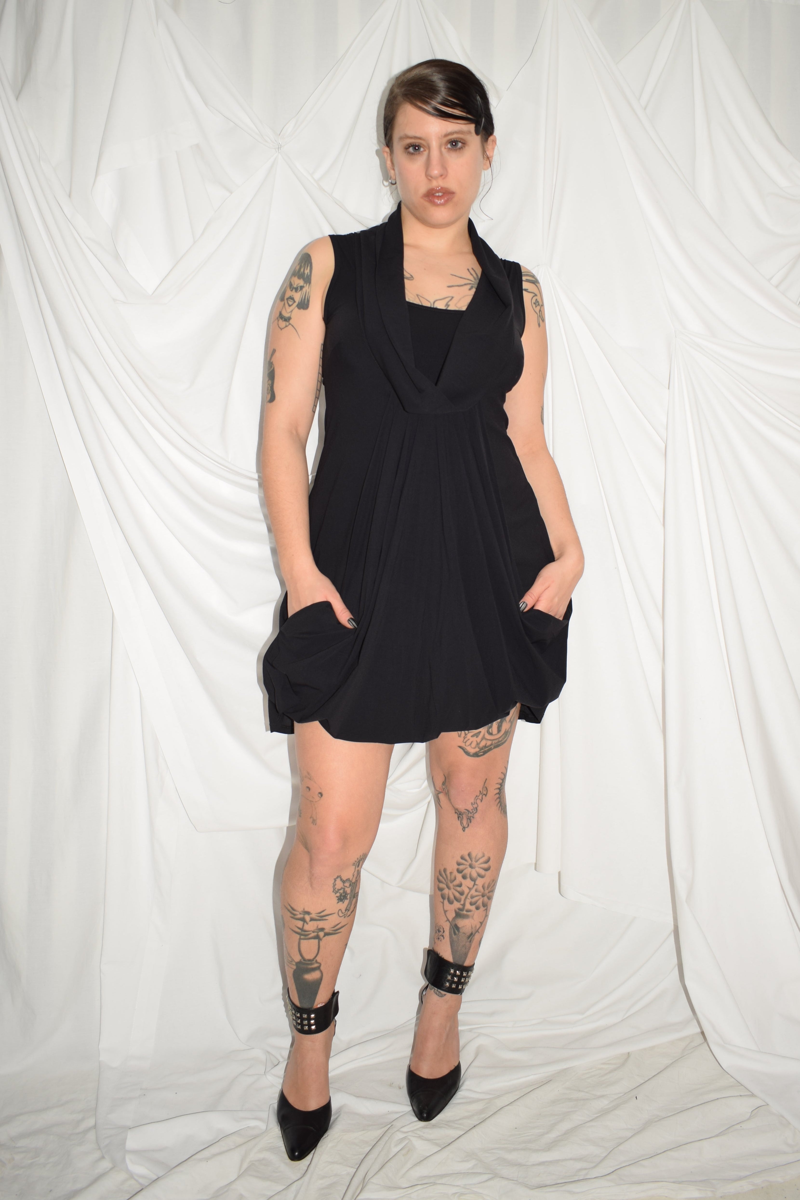 BLACK COWL NECK MIDI DRESS