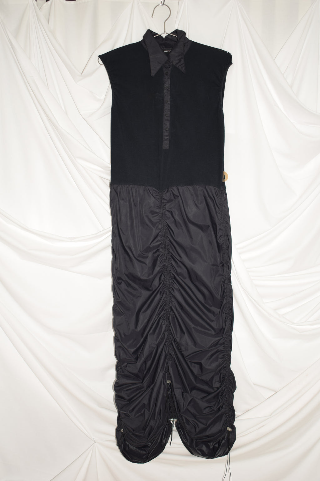 BLACK COP COPINE RUCHED MAXI DRESS