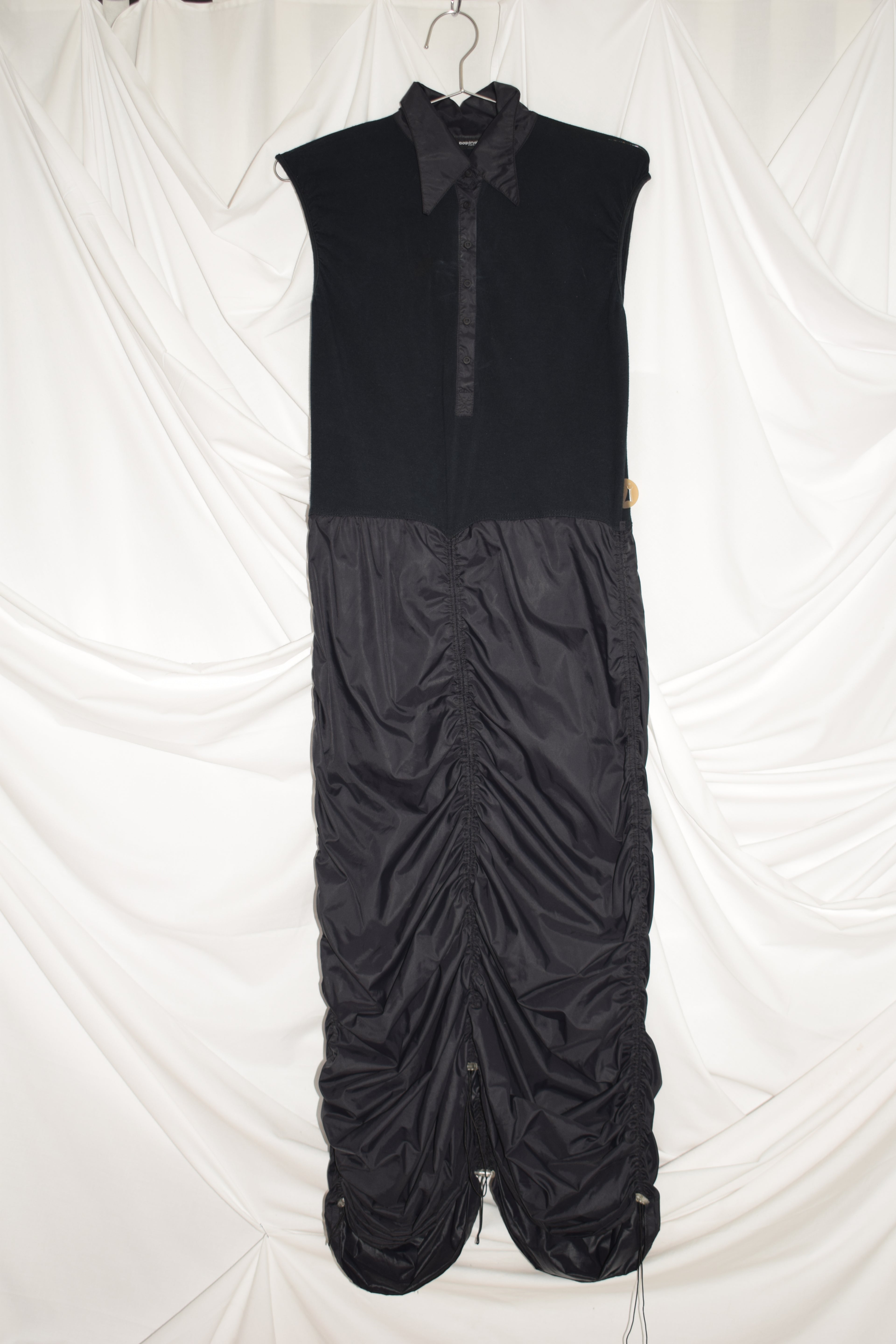BLACK COP COPINE RUCHED MAXI DRESS