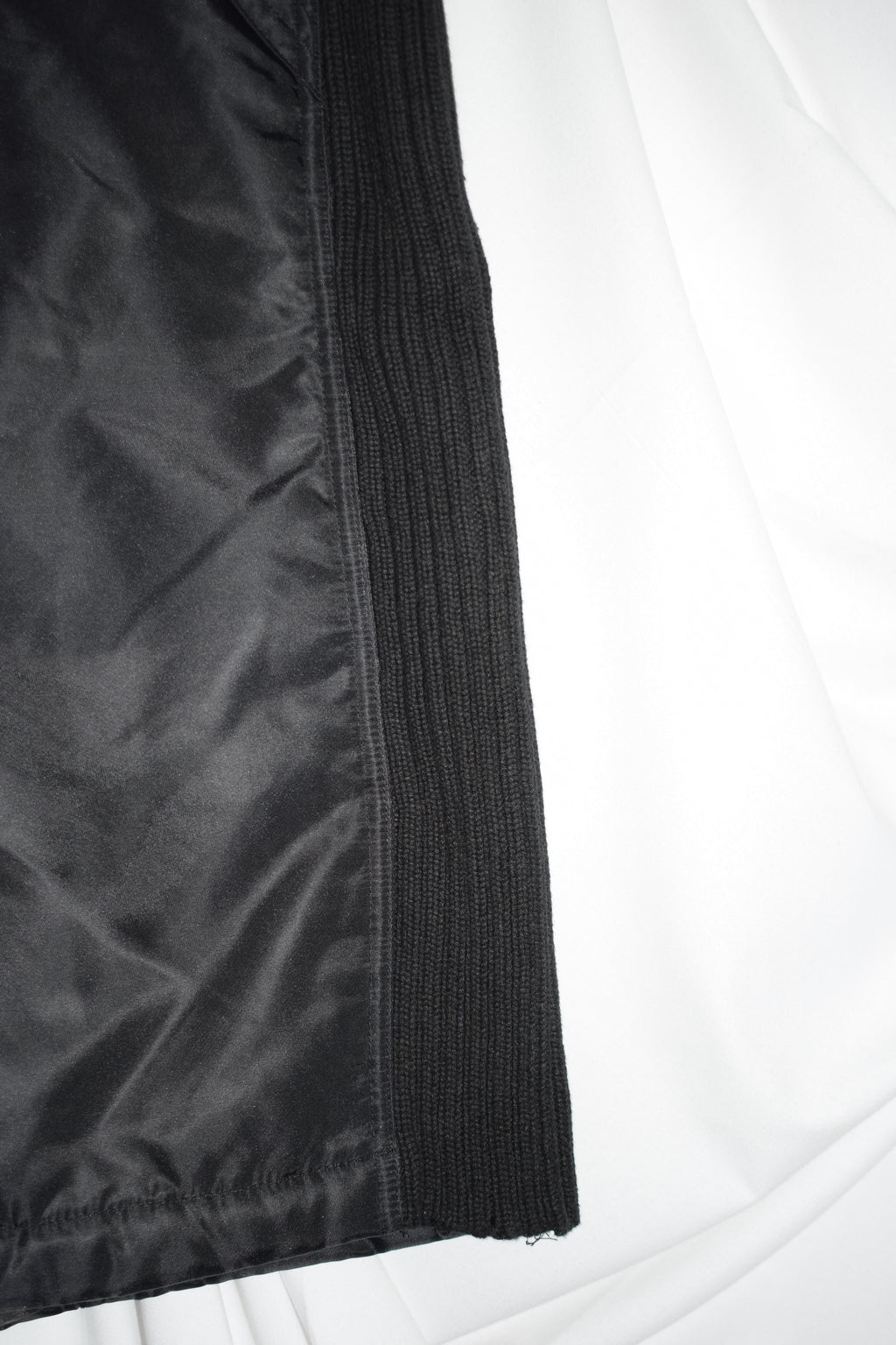 BLACK NYLON MIDI SKIRT WITH KNIT PANELS