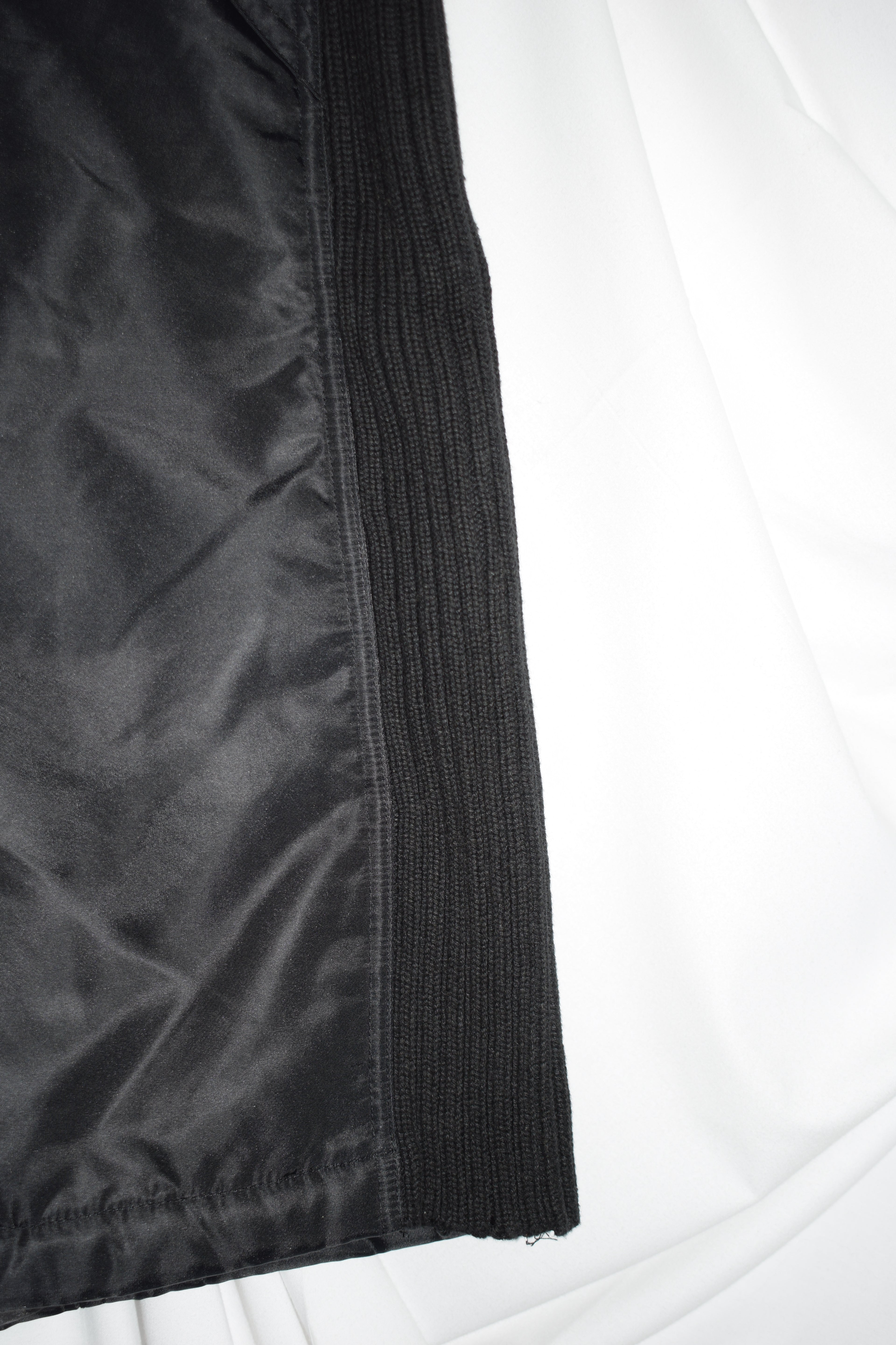 BLACK NYLON MIDI SKIRT WITH KNIT PANELS