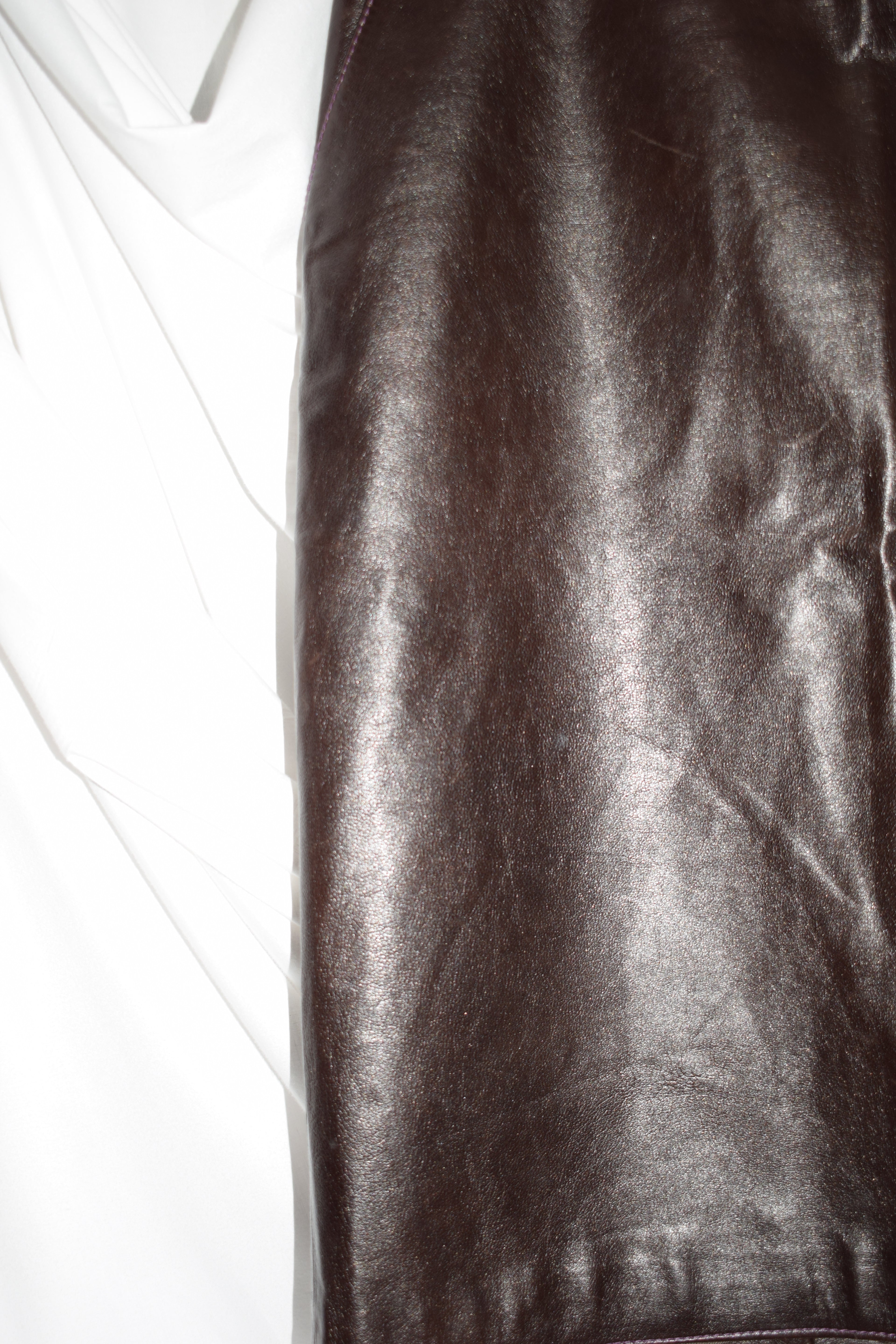 MIU MIU AUBERGINE LEATHER MIDI SKIRT