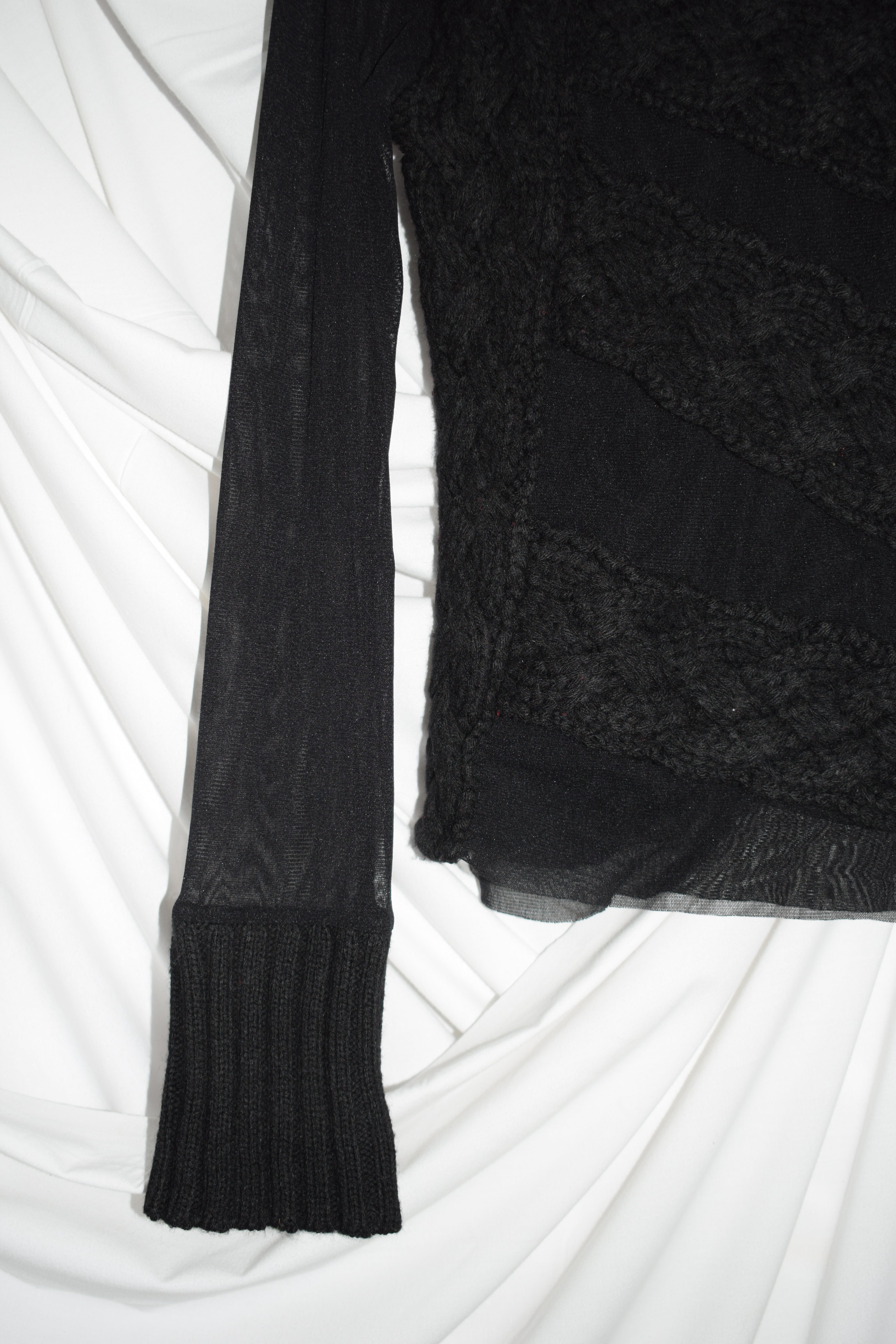 BLACK TURTLE NECK TOP WITH KNIT DETAILS