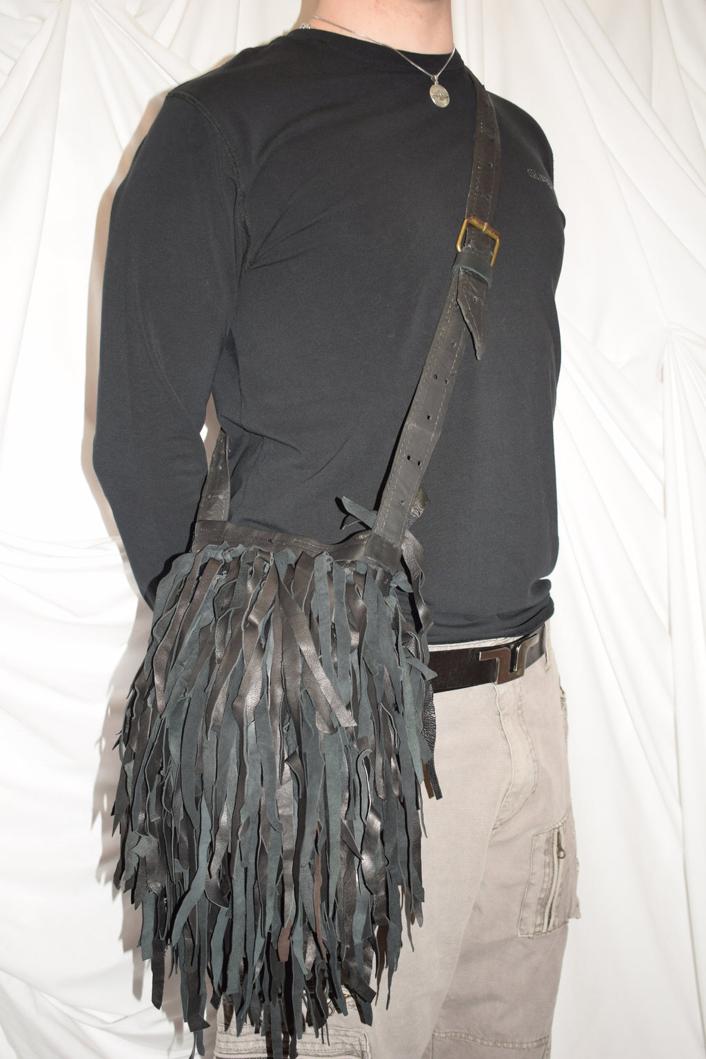 BLACK FRINGE CROSS-BODY BAG