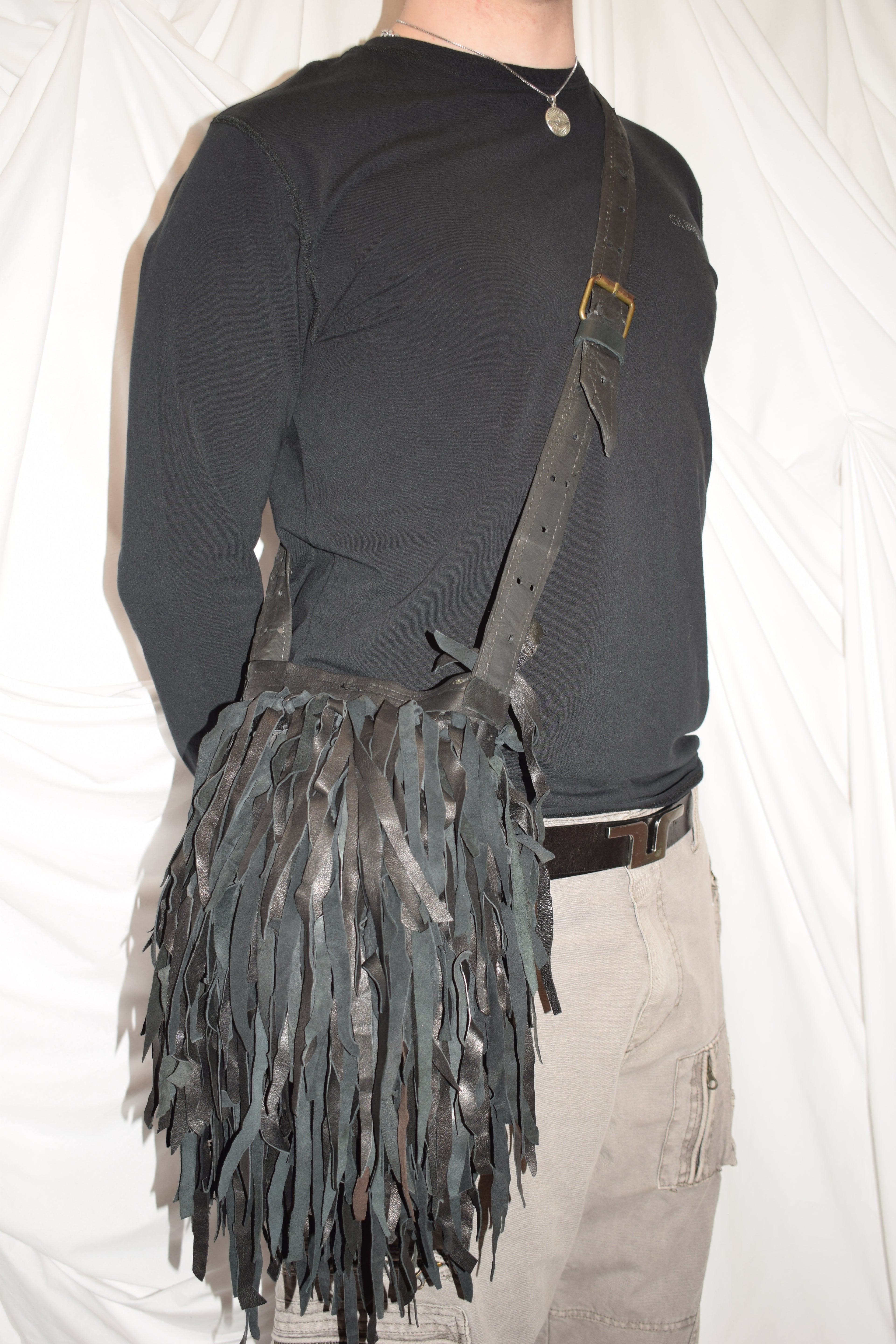 BLACK FRINGE CROSS-BODY BAG