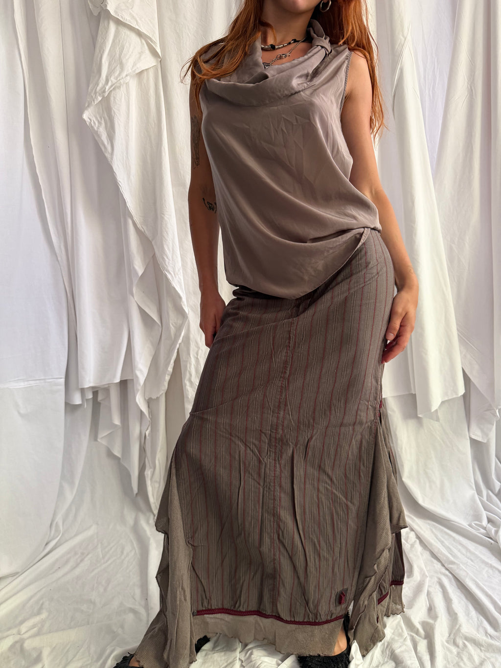DRAPED COWL NECK SLEEVELESS TOP