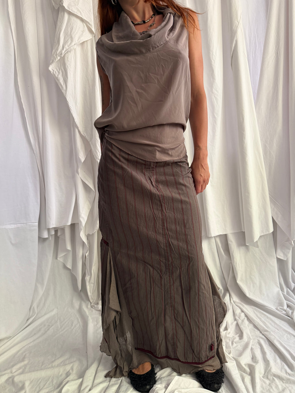 DRAPED COWL NECK SLEEVELESS TOP