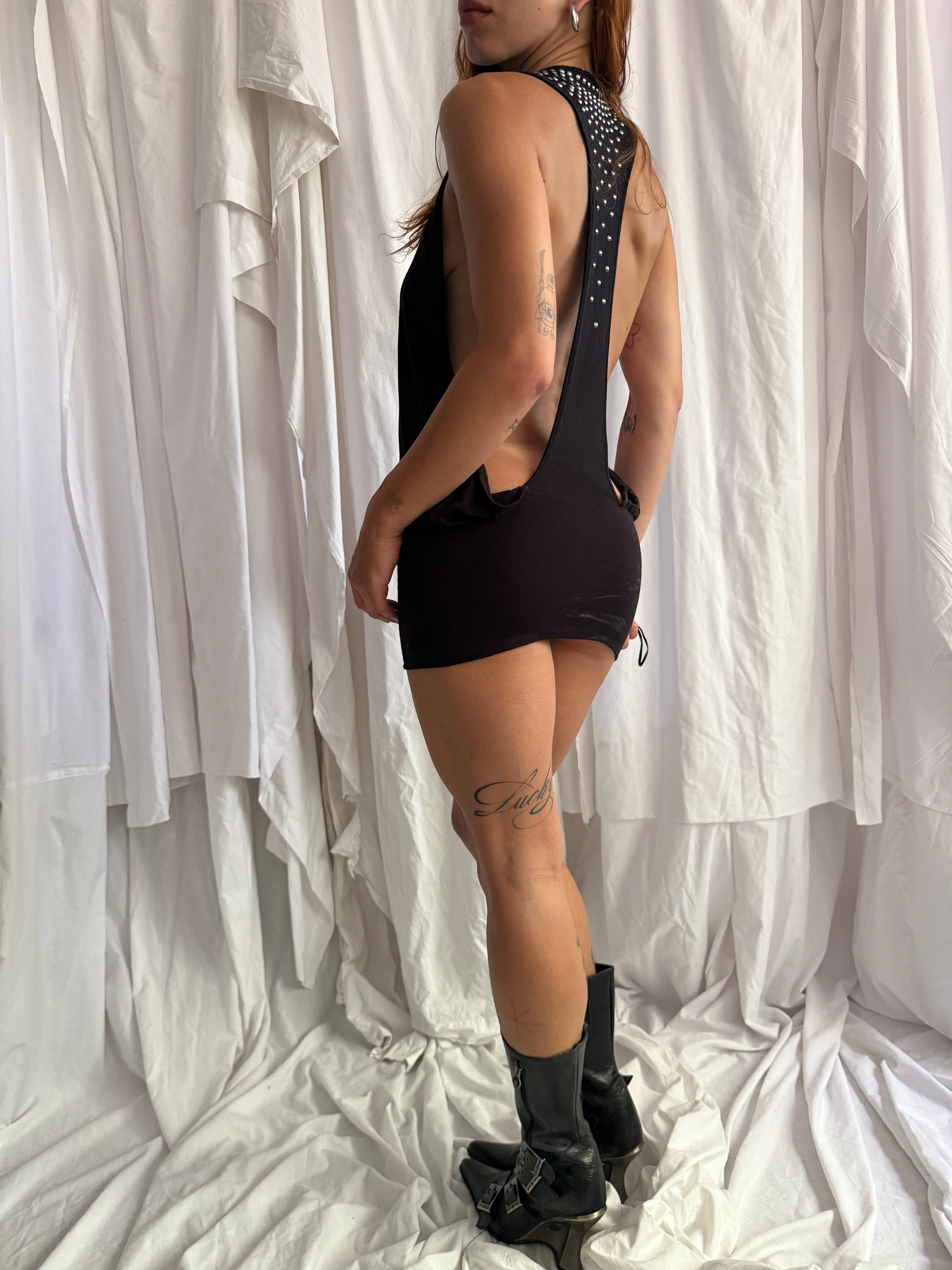 BLACK OPEN BACK MINI DRESS
