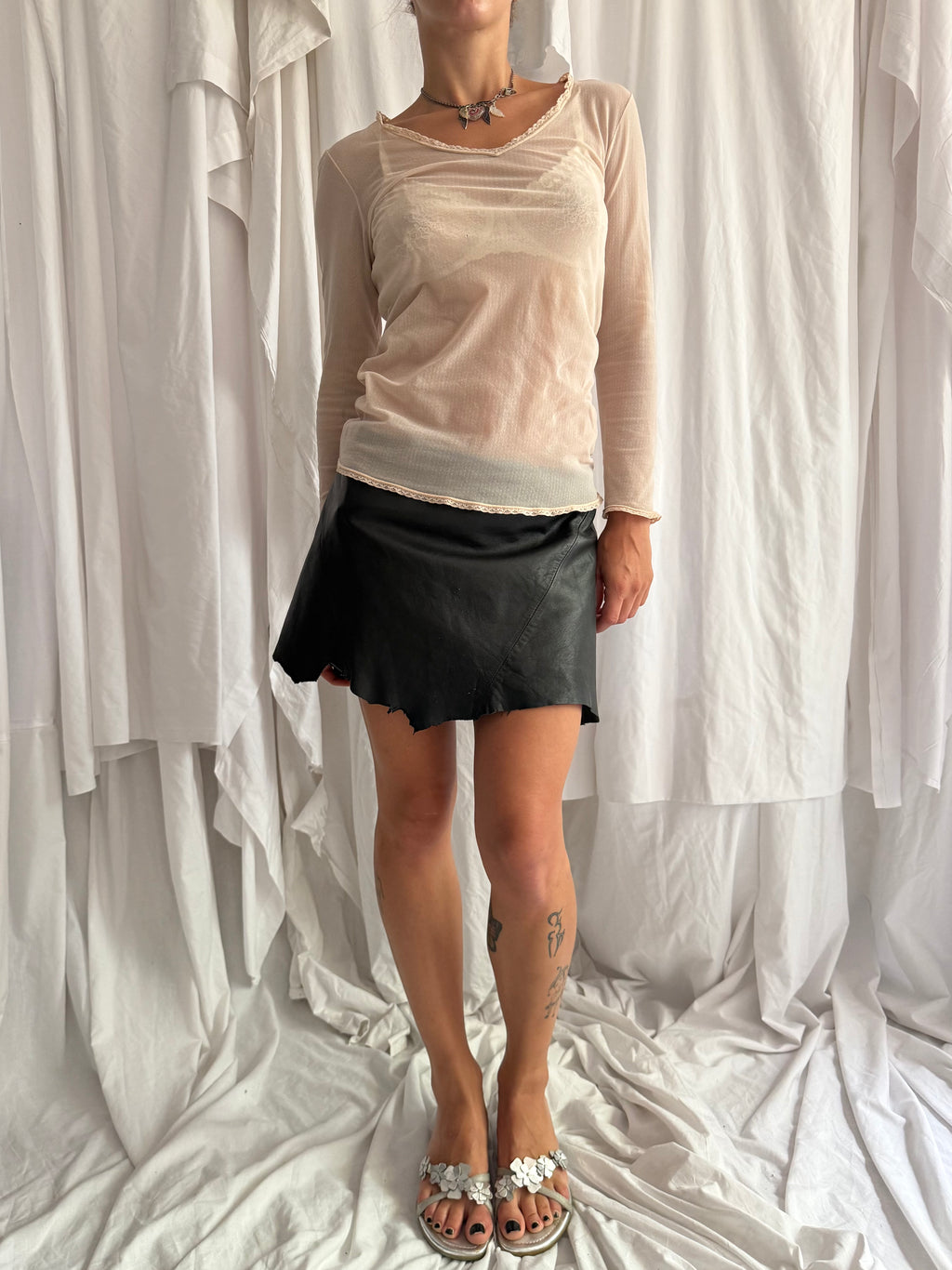 BABY PINK SHEER MESH LONG SLEEVE TOP