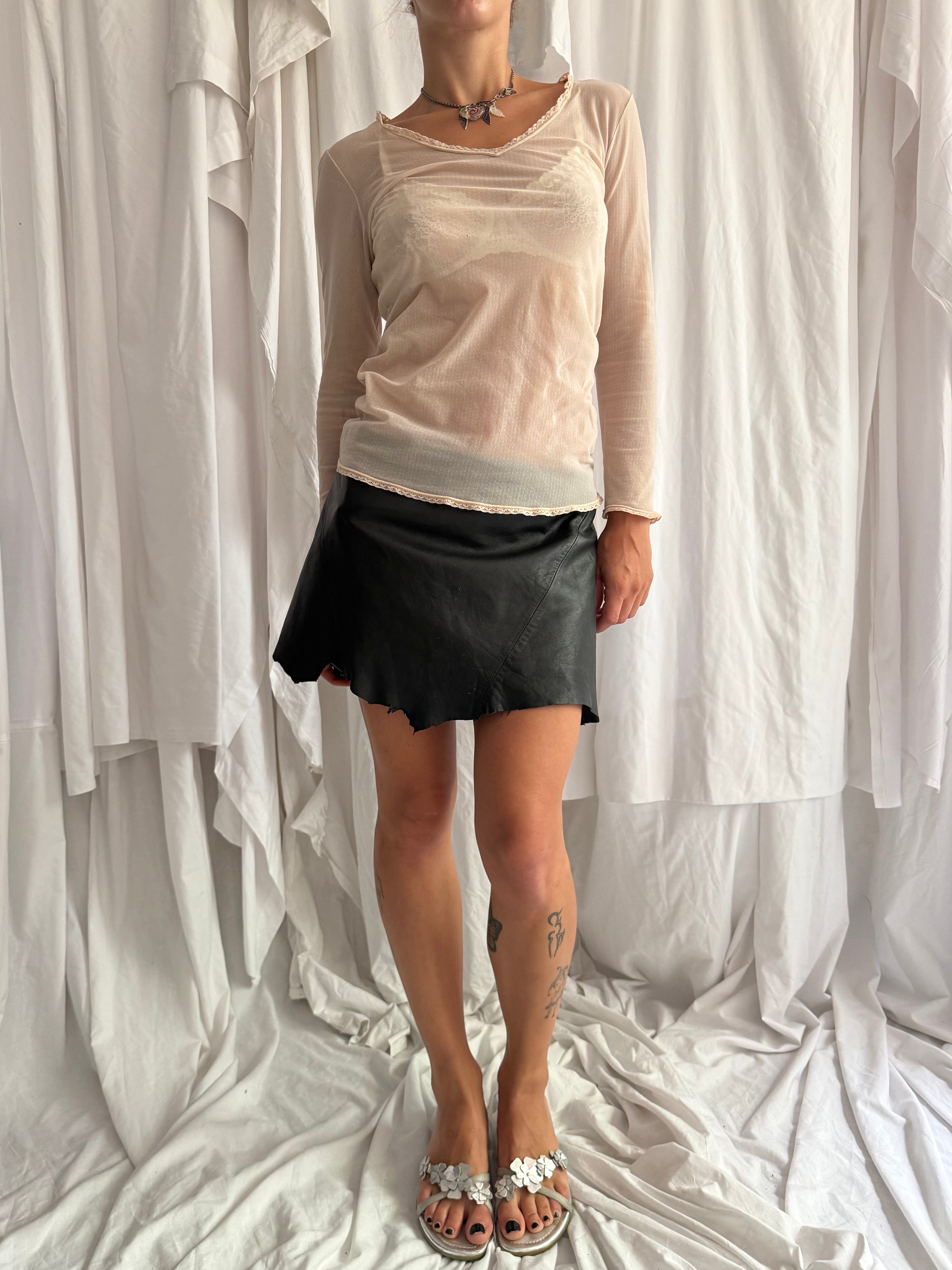 BABY PINK SHEER MESH LONG SLEEVE TOP