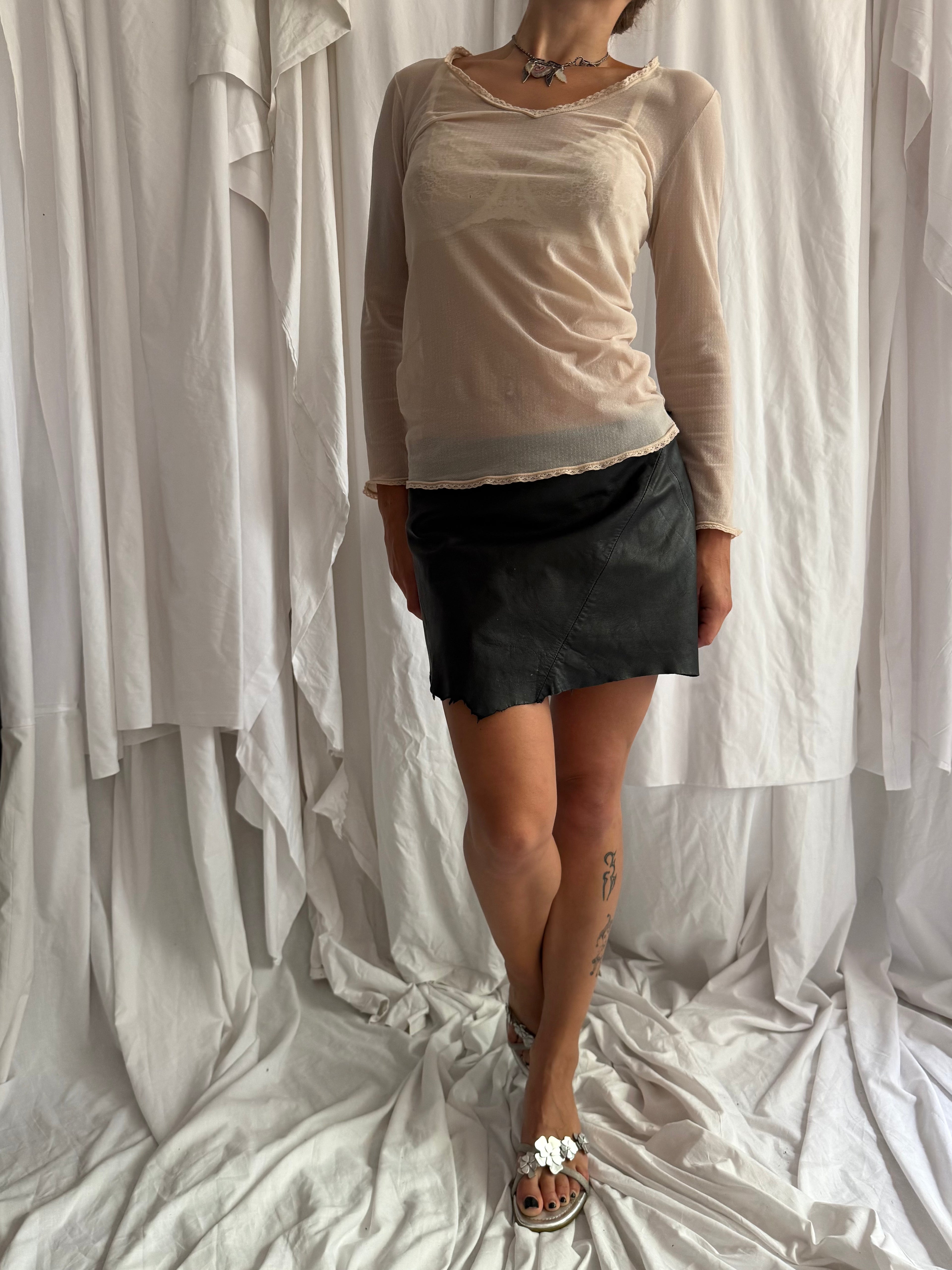 BABY PINK SHEER MESH LONG SLEEVE TOP