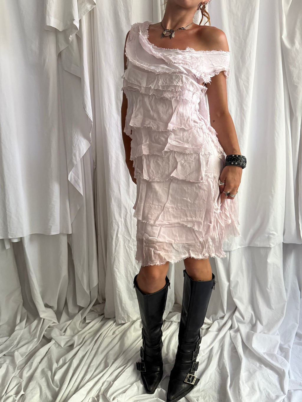 BABY PINK LAYERED MIDI DRESS