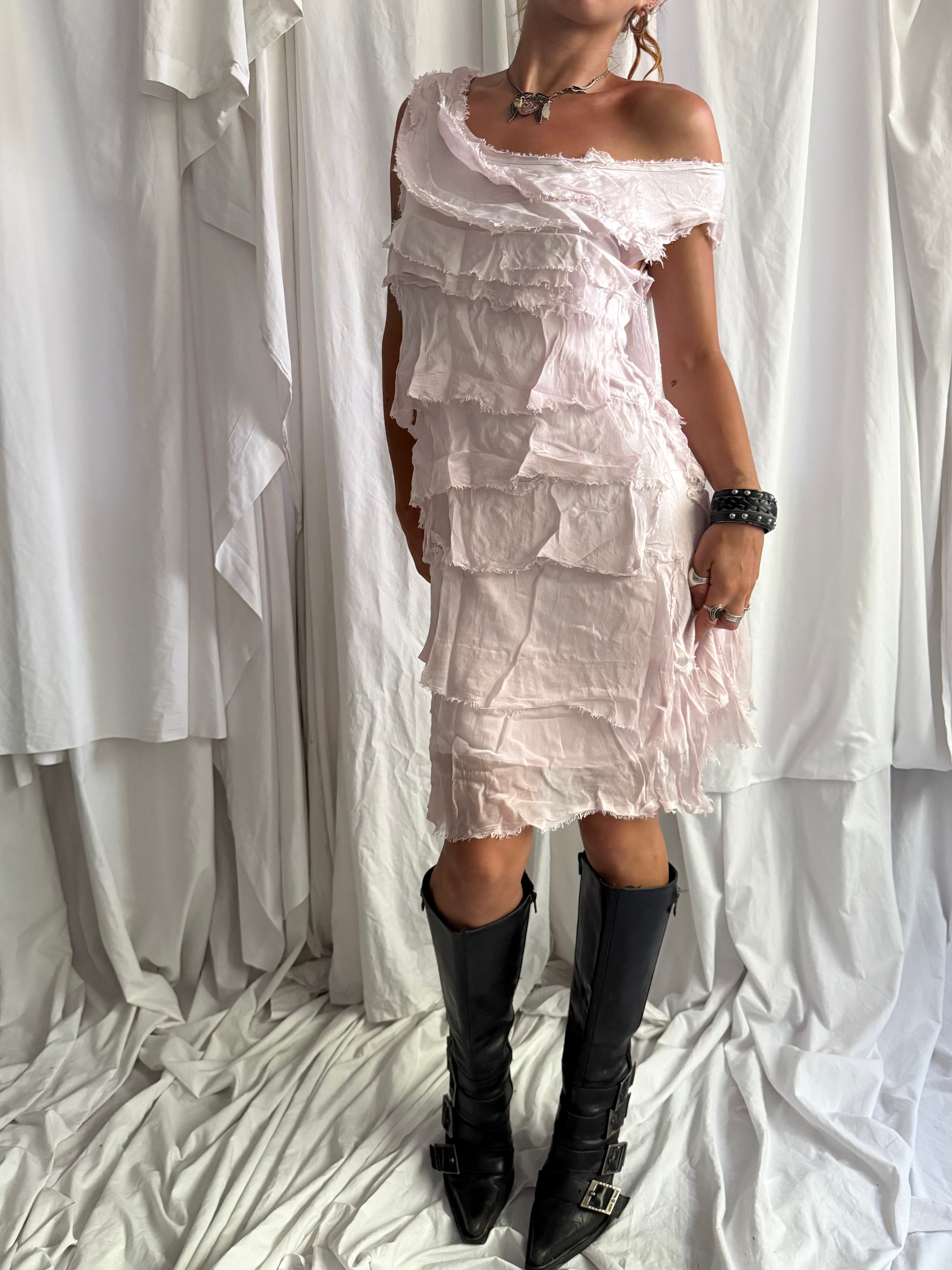 BABY PINK LAYERED MIDI DRESS