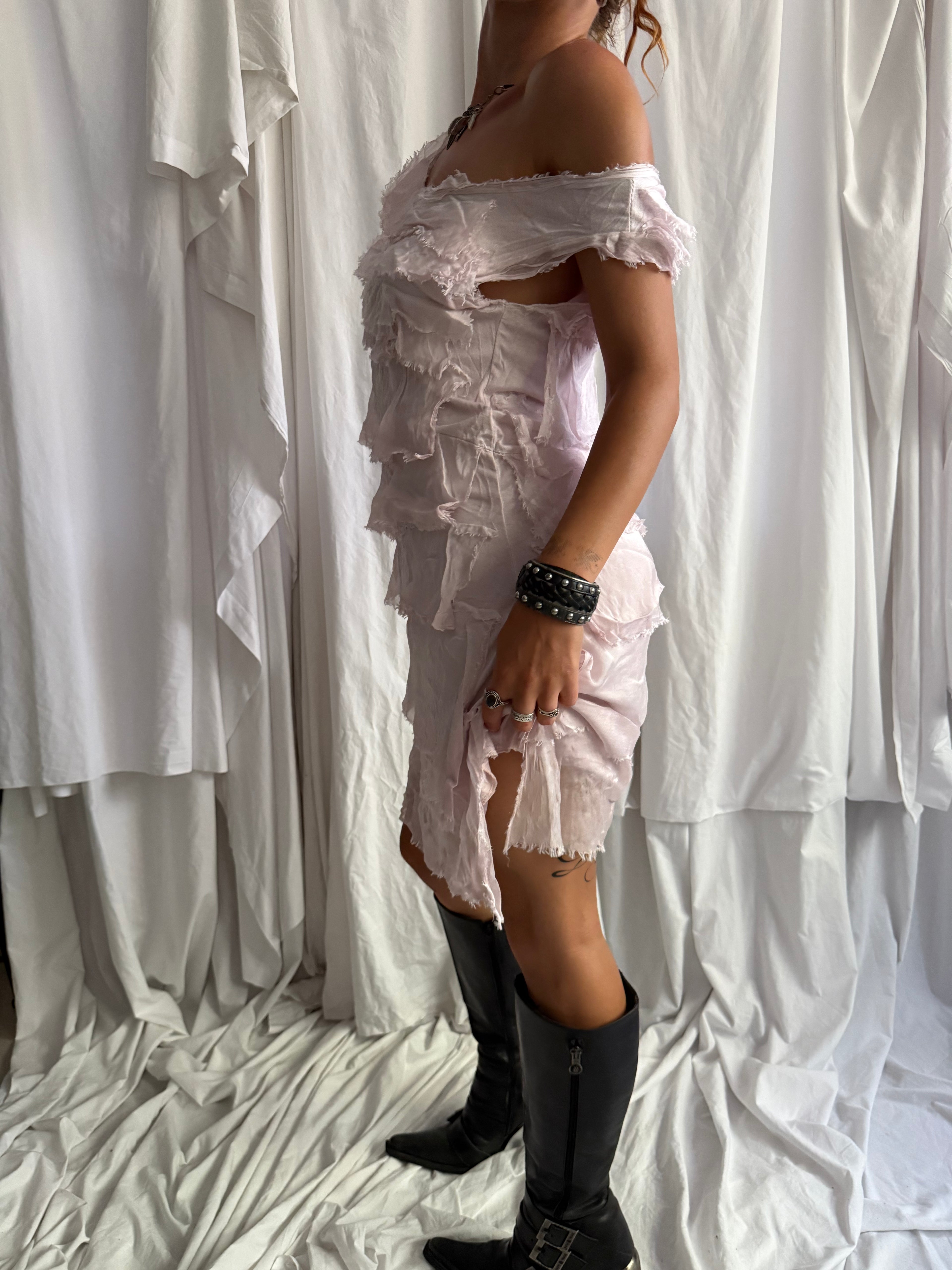 BABY PINK LAYERED MIDI DRESS