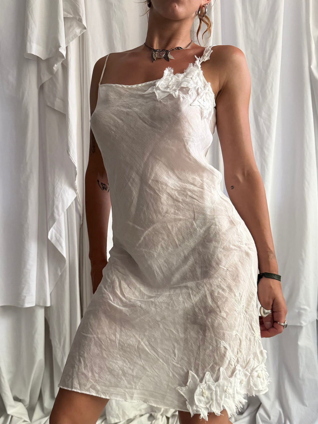 COP COPINE WHITE LINEN DRESS