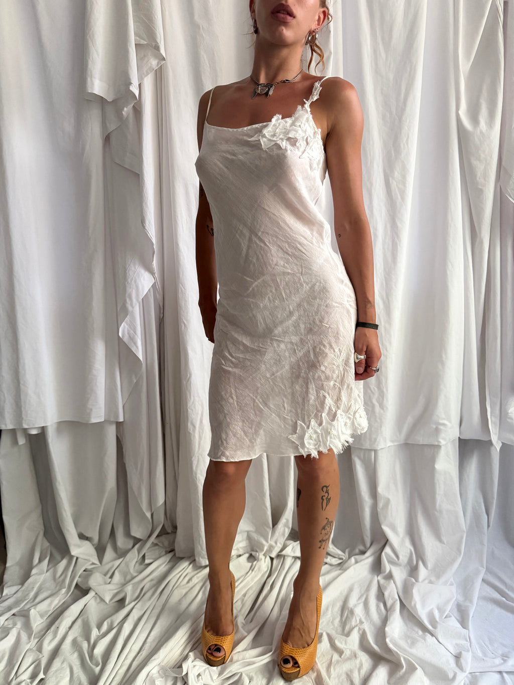 COP COPINE WHITE LINEN DRESS
