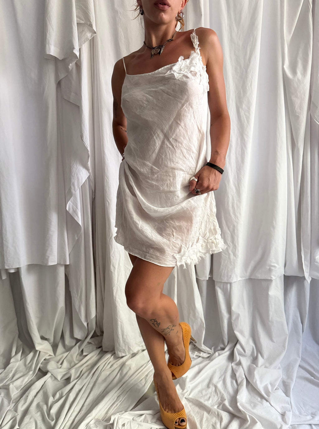 COP COPINE WHITE LINEN DRESS