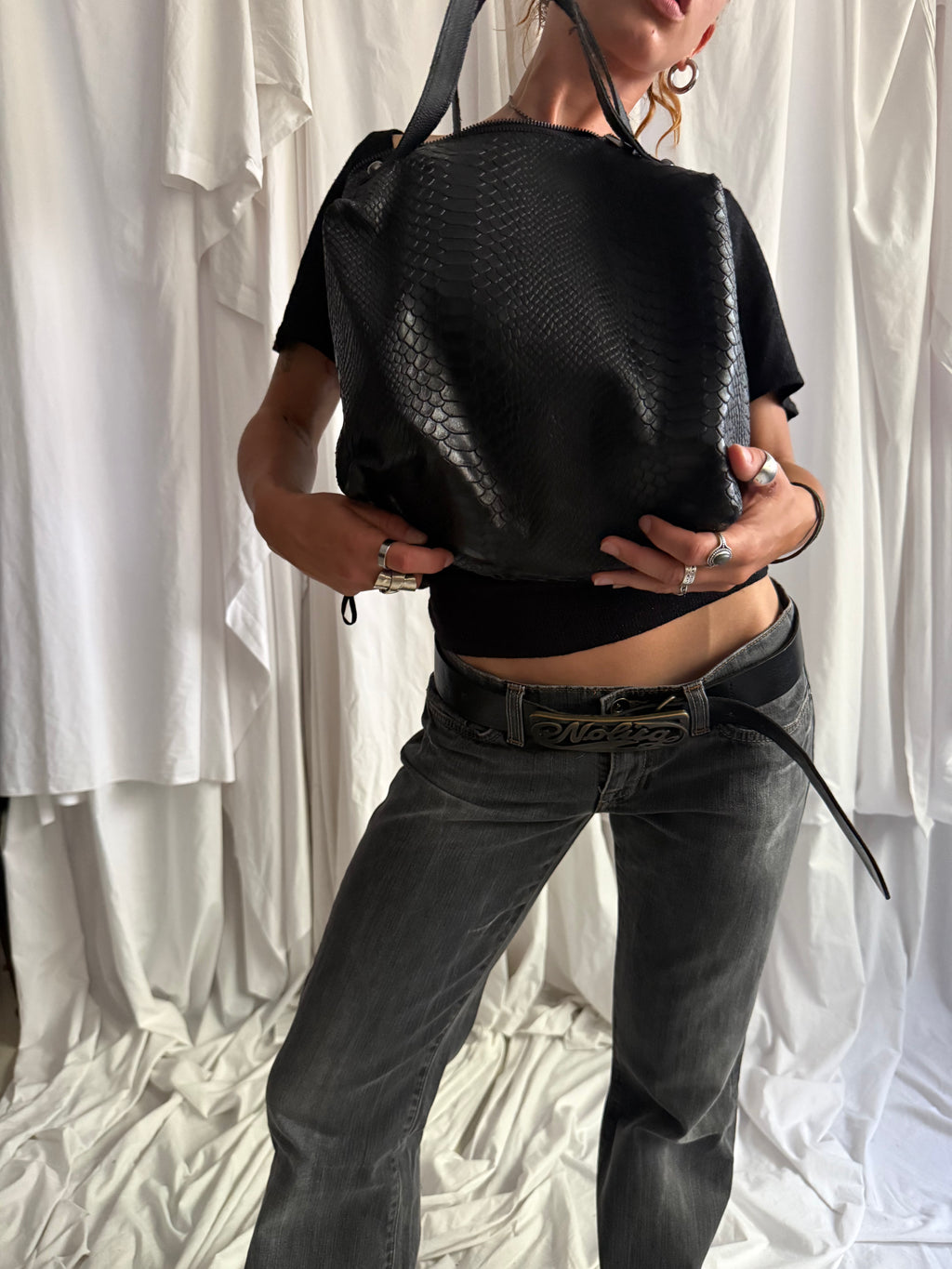 BLACK PYTHON TOTE BAG
