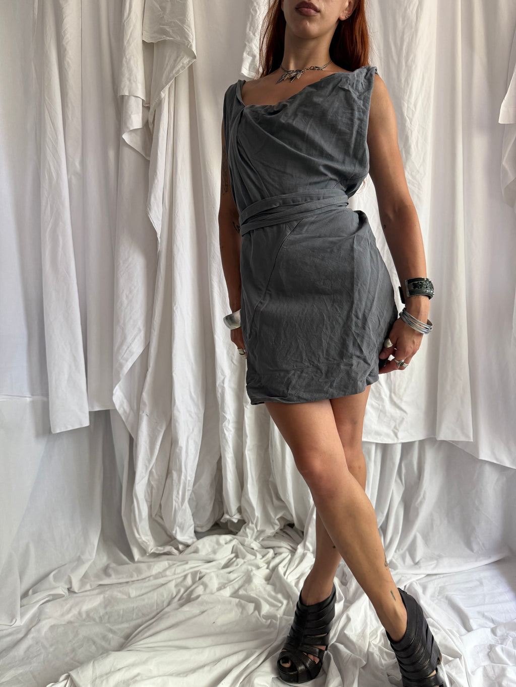 GREY ALLSAINTS CORSET MINI DRESS