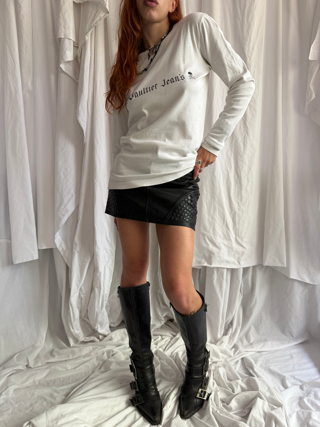 WHITE JEAN PAUL GAULTIER SKUL LONG SLEEVE TOP