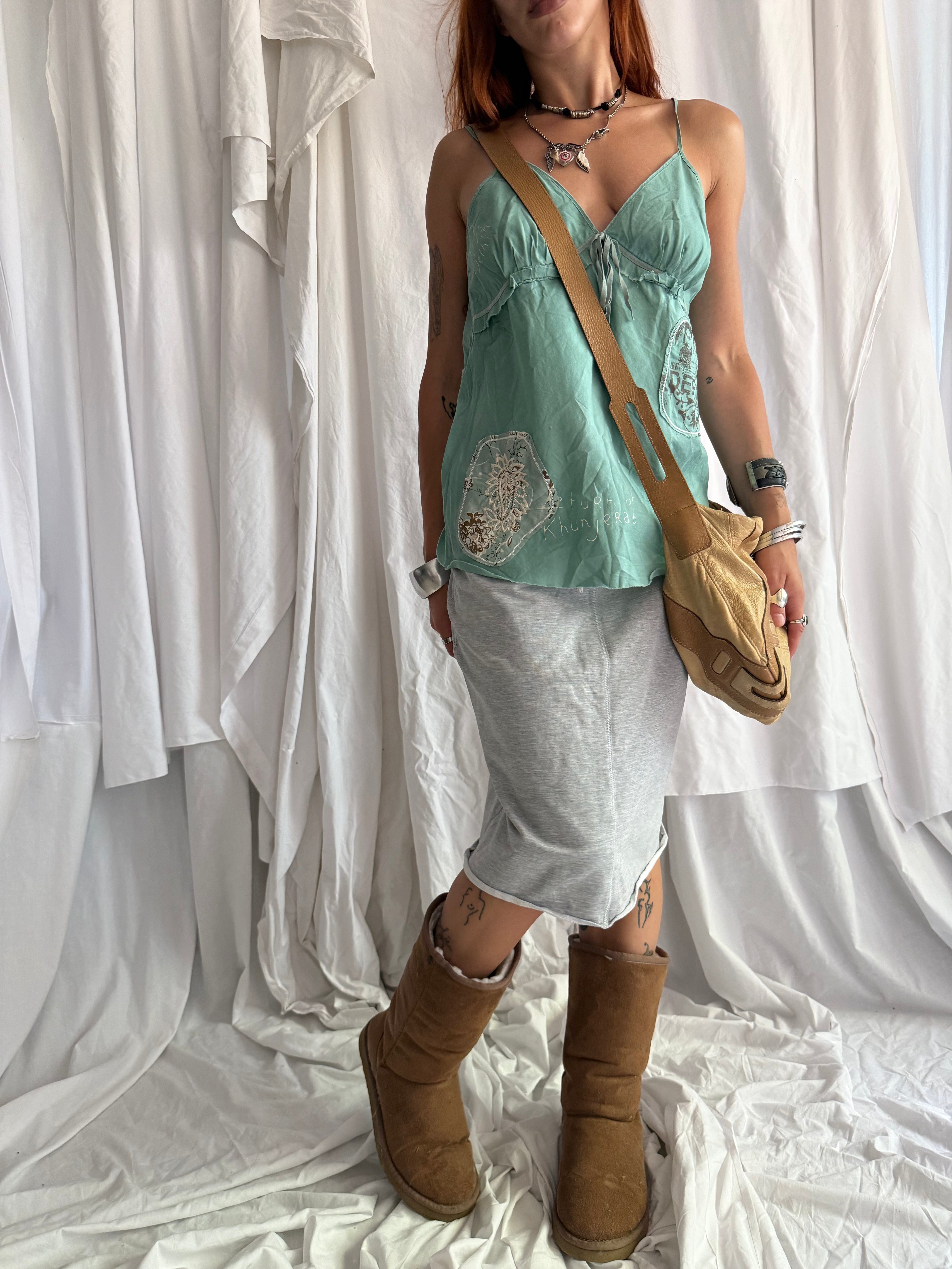 TURQUOISE EMBROIDERED CAMI TOP