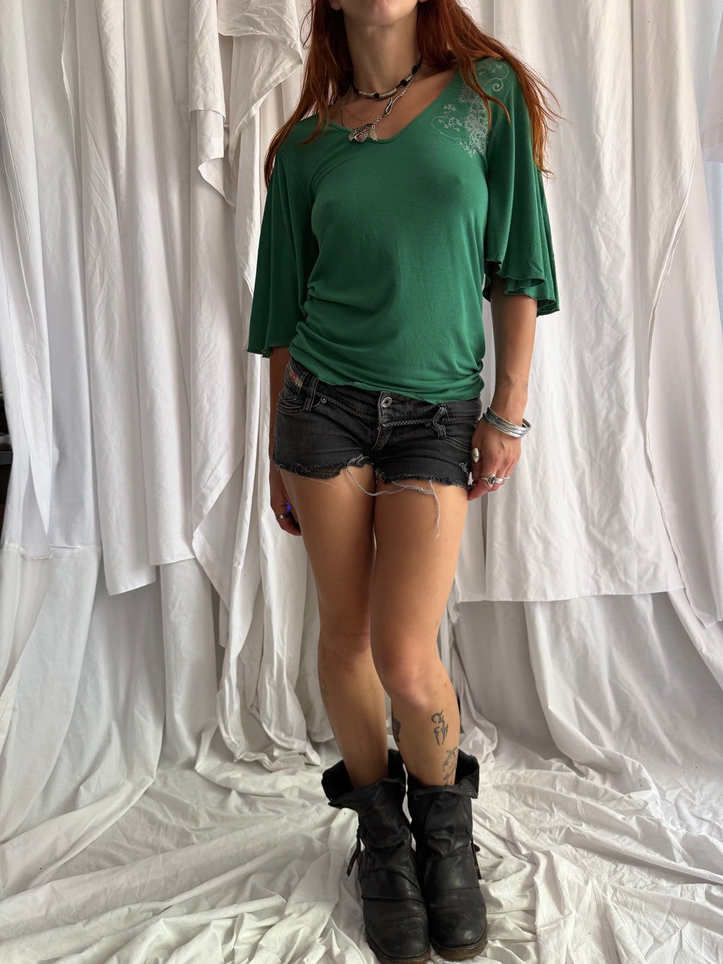 GREEN LACE TRIM TOP