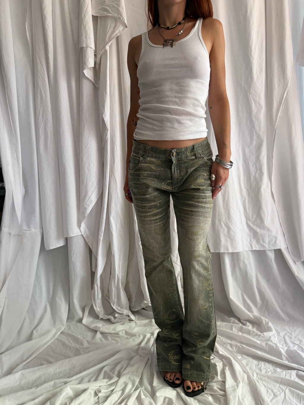KHAKI WASH JUST CAVALLI LOW-RISE JEANS