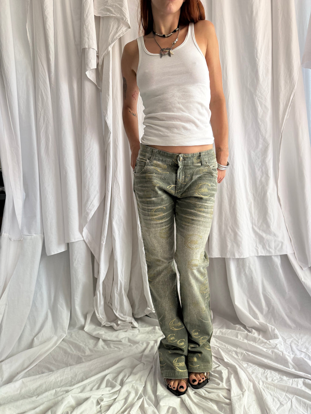 KHAKI WASH JUST CAVALLI LOW-RISE JEANS
