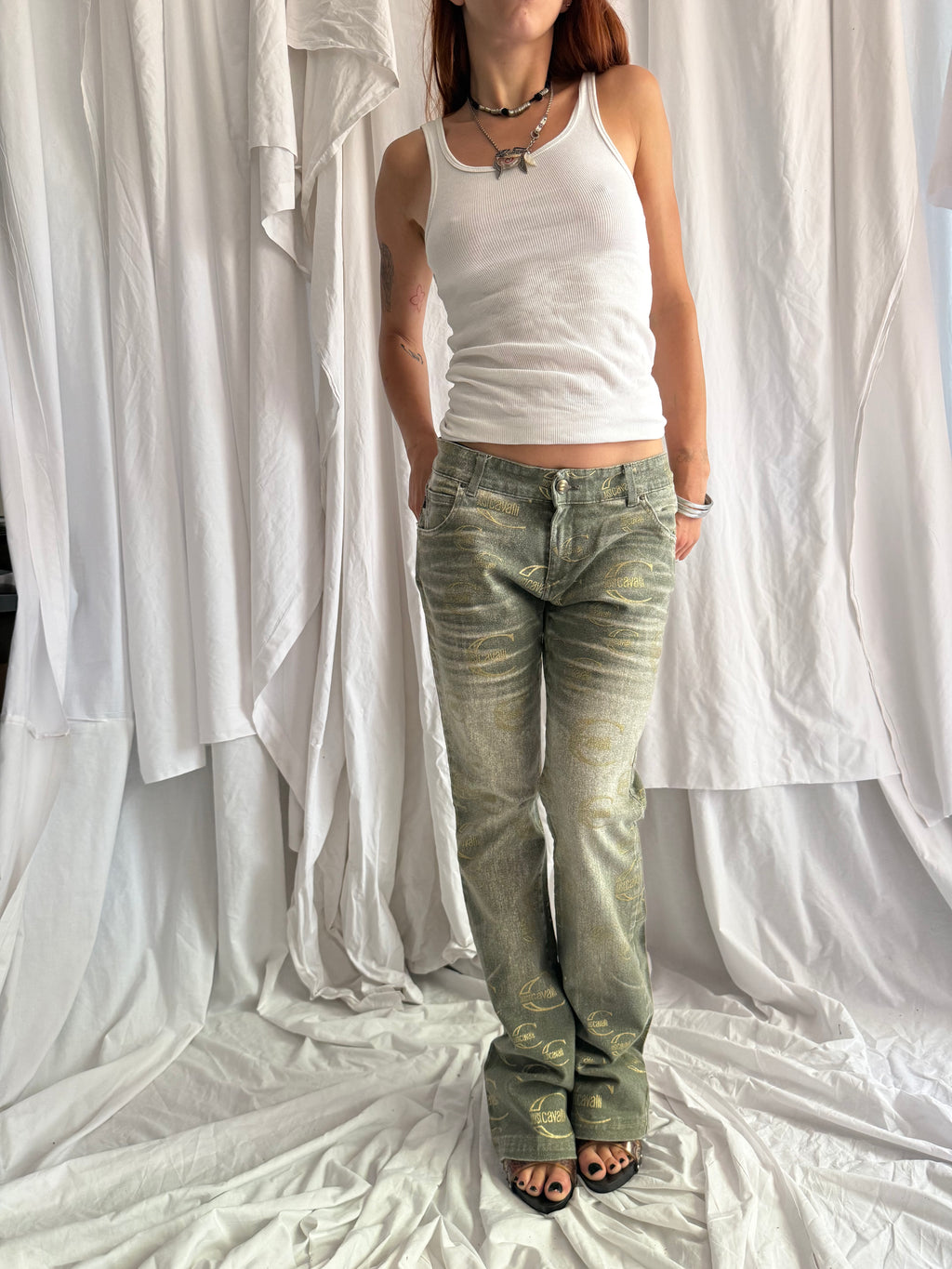 KHAKI WASH JUST CAVALLI LOW-RISE JEANS