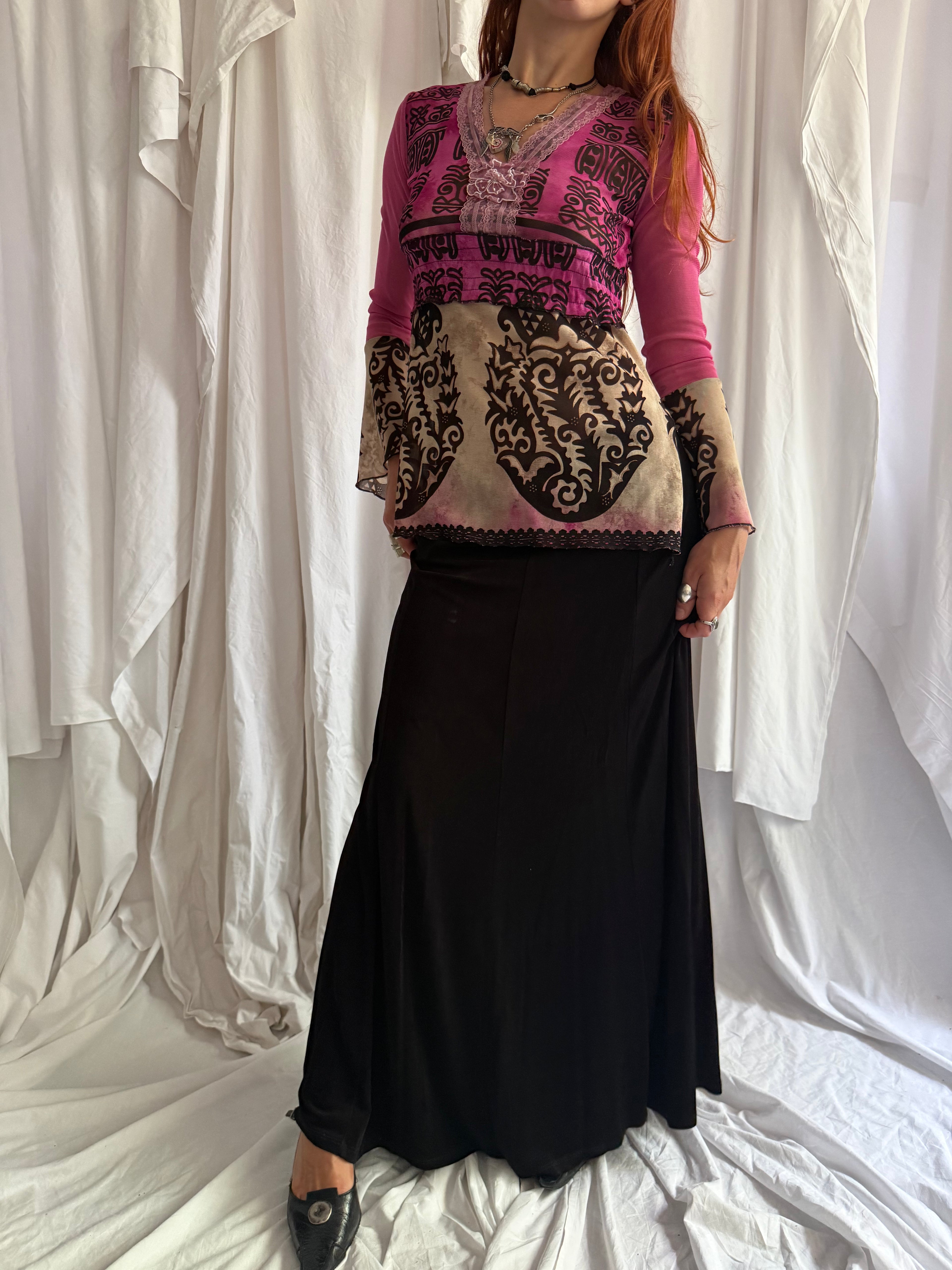 PINK PRINT MESH TOP
